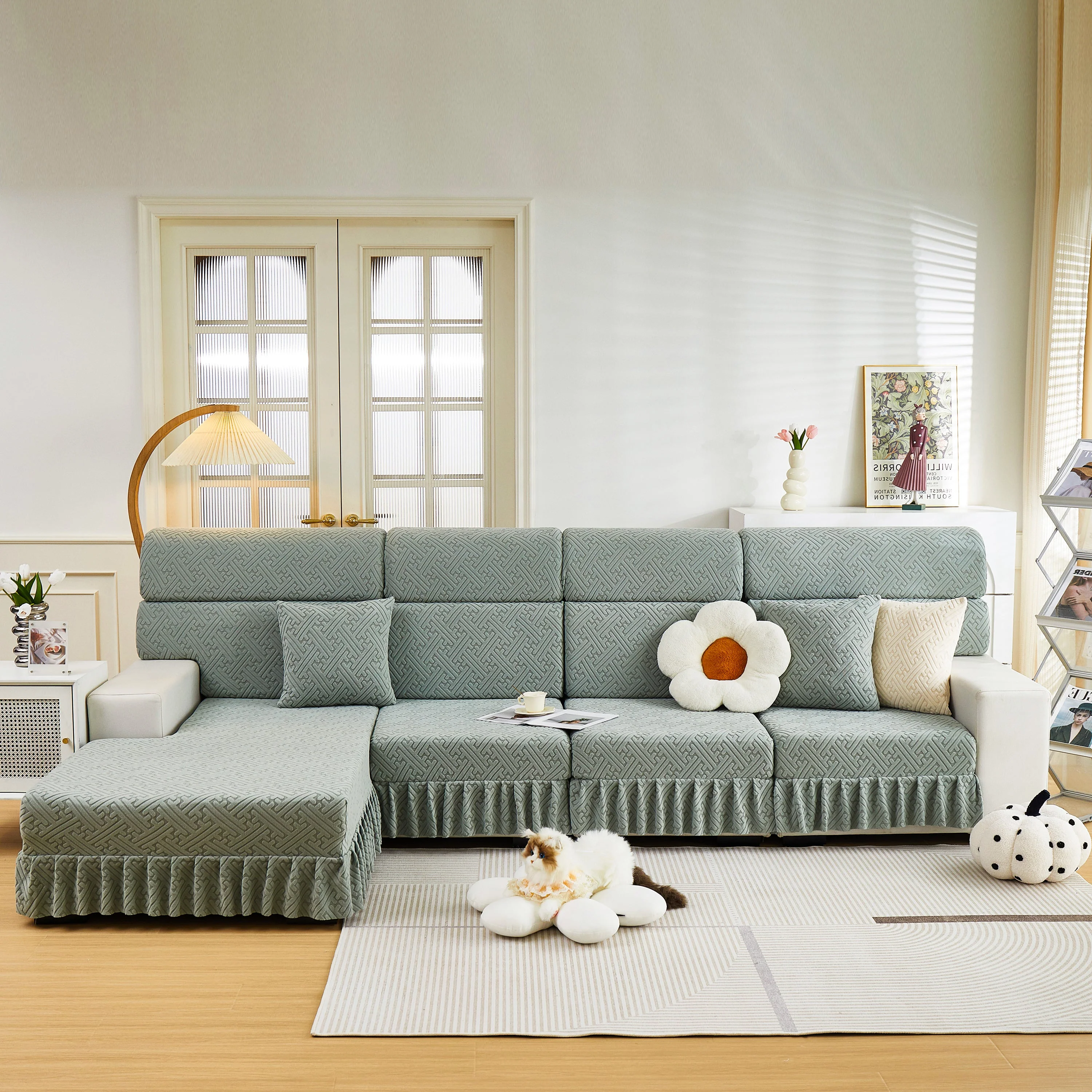 Stretch Sofa Covers with Skirt for Couch Seat and Cushion, Chaise, Sectional, 1/2/3/4 Seater Sofas - Image 11