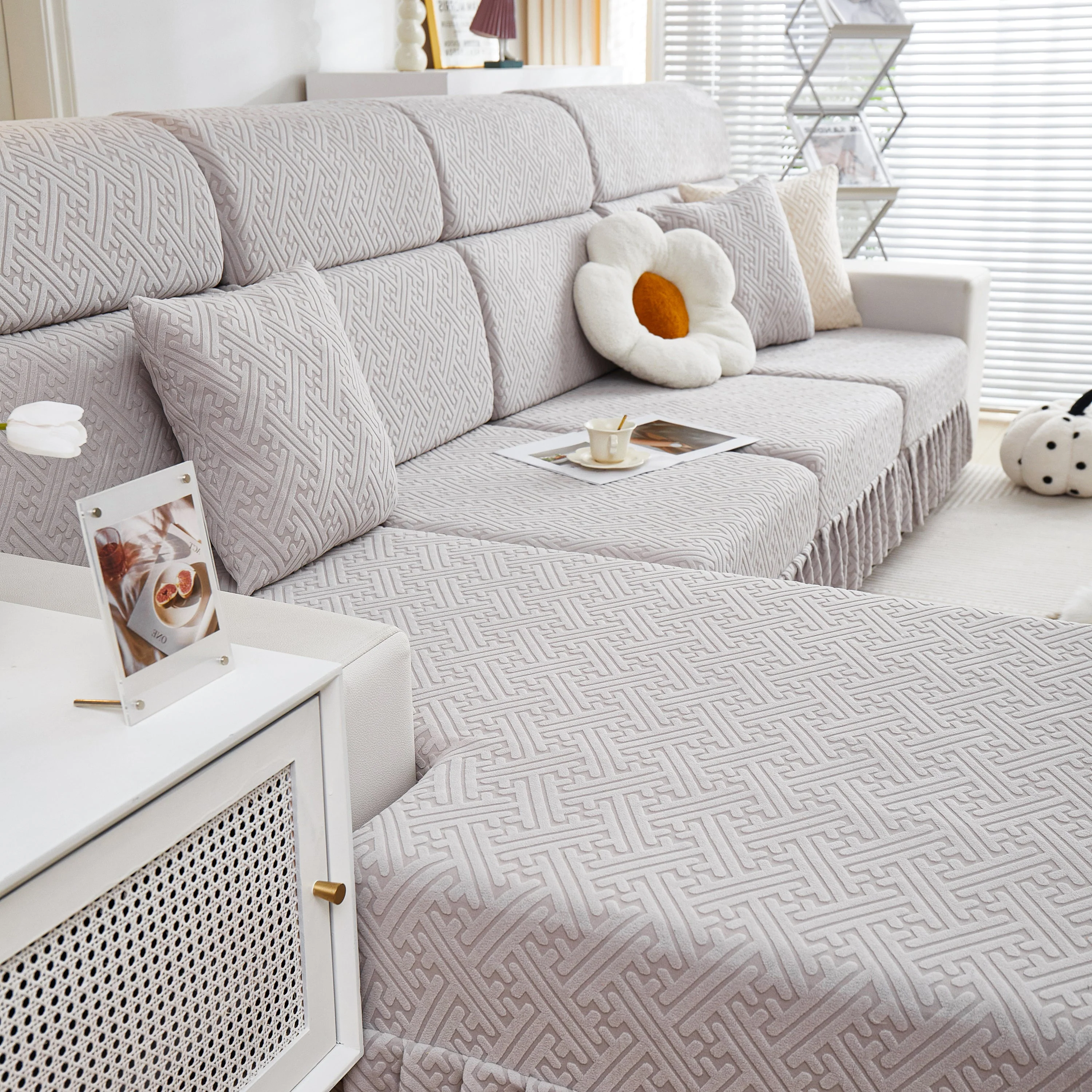 Stretch Sofa Covers with Skirt for Couch Seat and Cushion, Chaise, Sectional, 1/2/3/4 Seater Sofas - Image 124