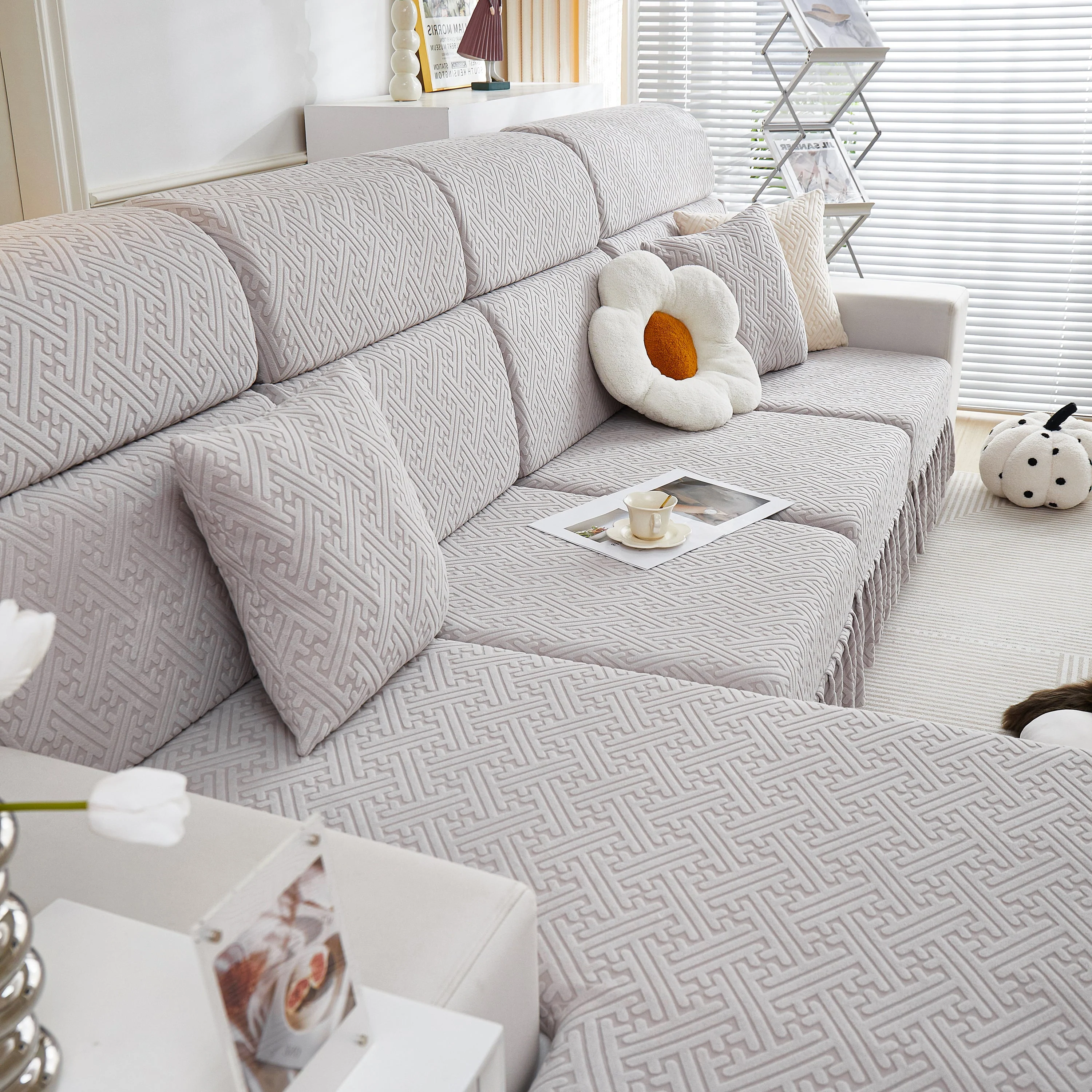 Stretch Sofa Covers with Skirt for Couch Seat and Cushion, Chaise, Sectional, 1/2/3/4 Seater Sofas - Image 125