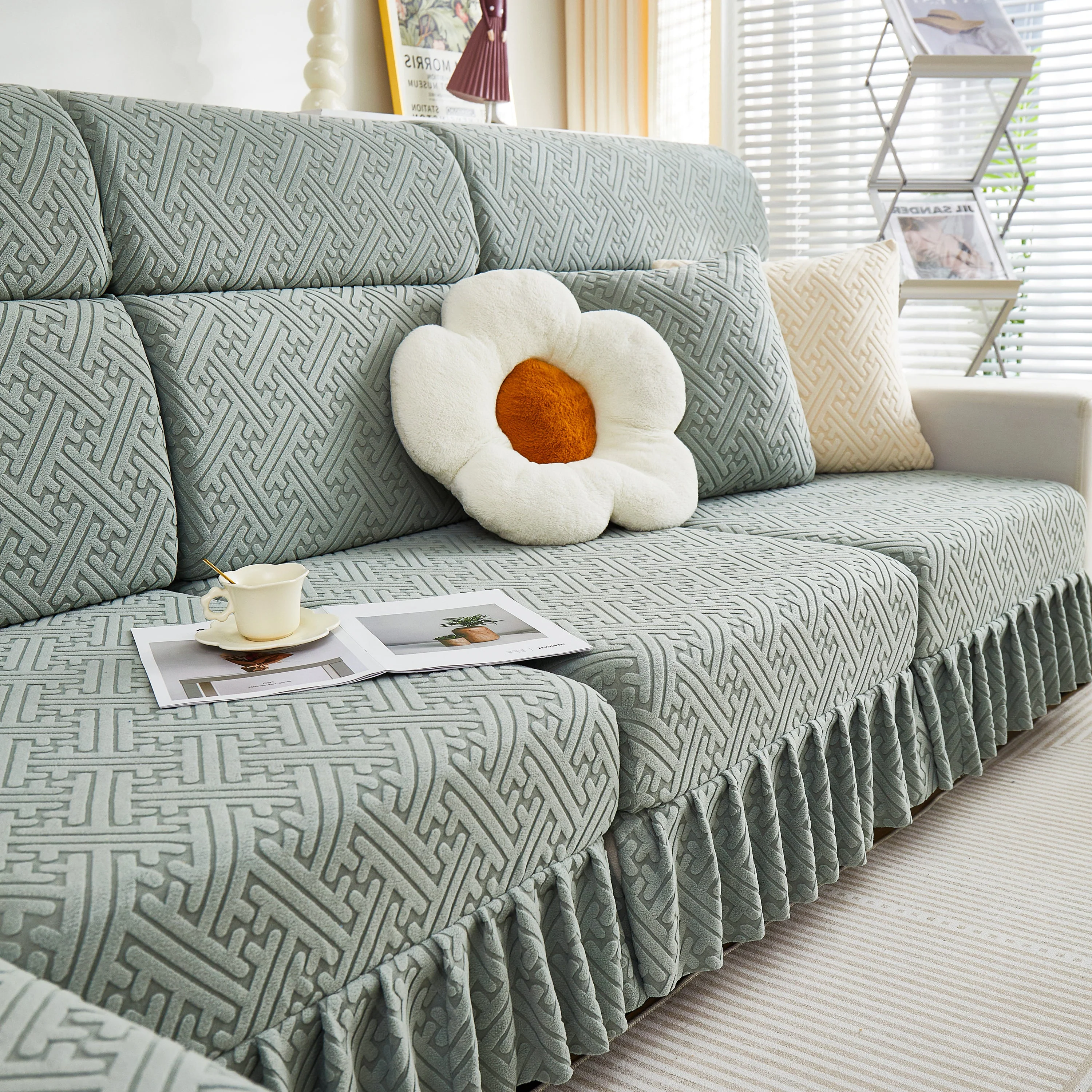 Stretch Sofa Covers with Skirt for Couch Seat and Cushion, Chaise, Sectional, 1/2/3/4 Seater Sofas - Image 13