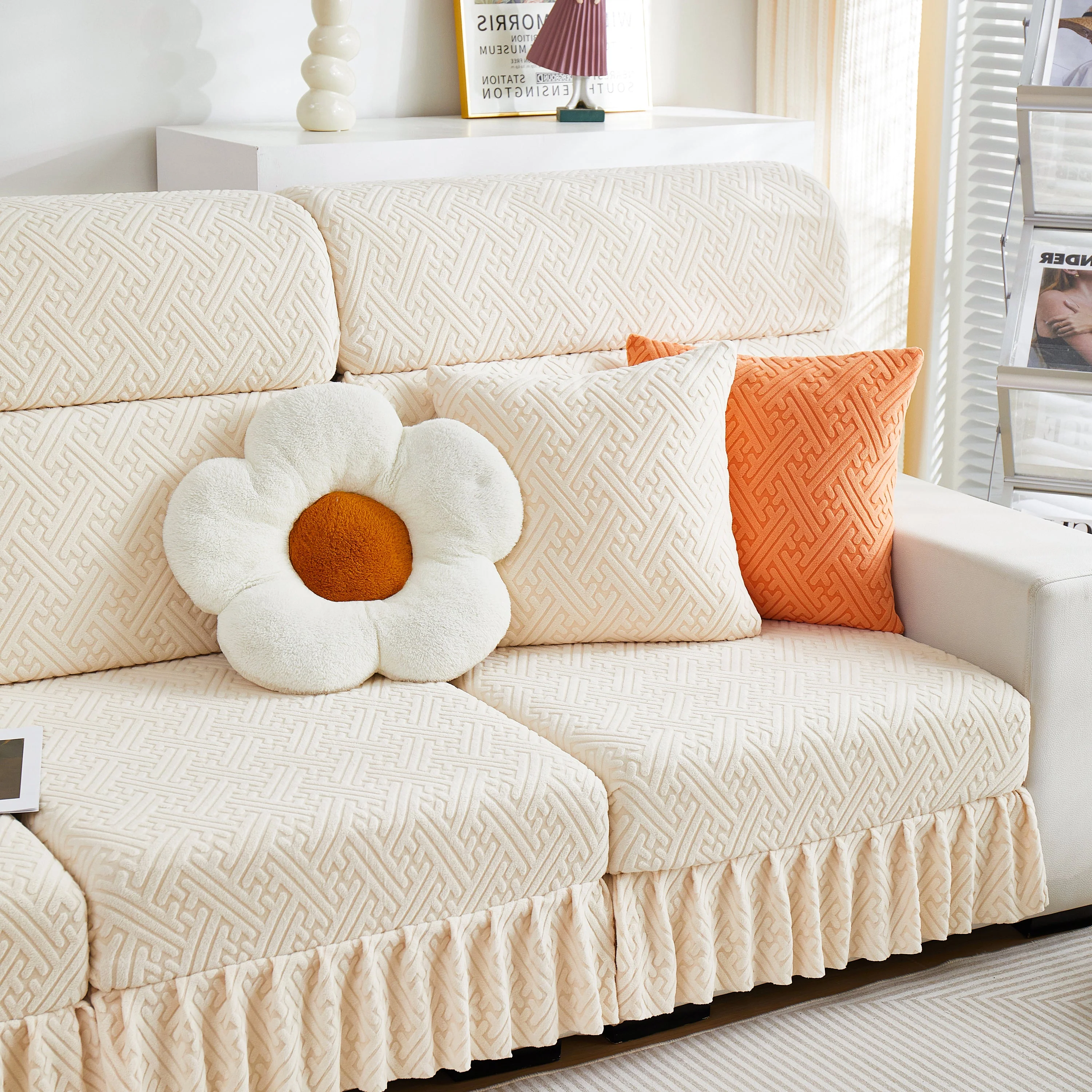 Stretch Sofa Covers with Skirt for Couch Seat and Cushion, Chaise, Sectional, 1/2/3/4 Seater Sofas - Image 137