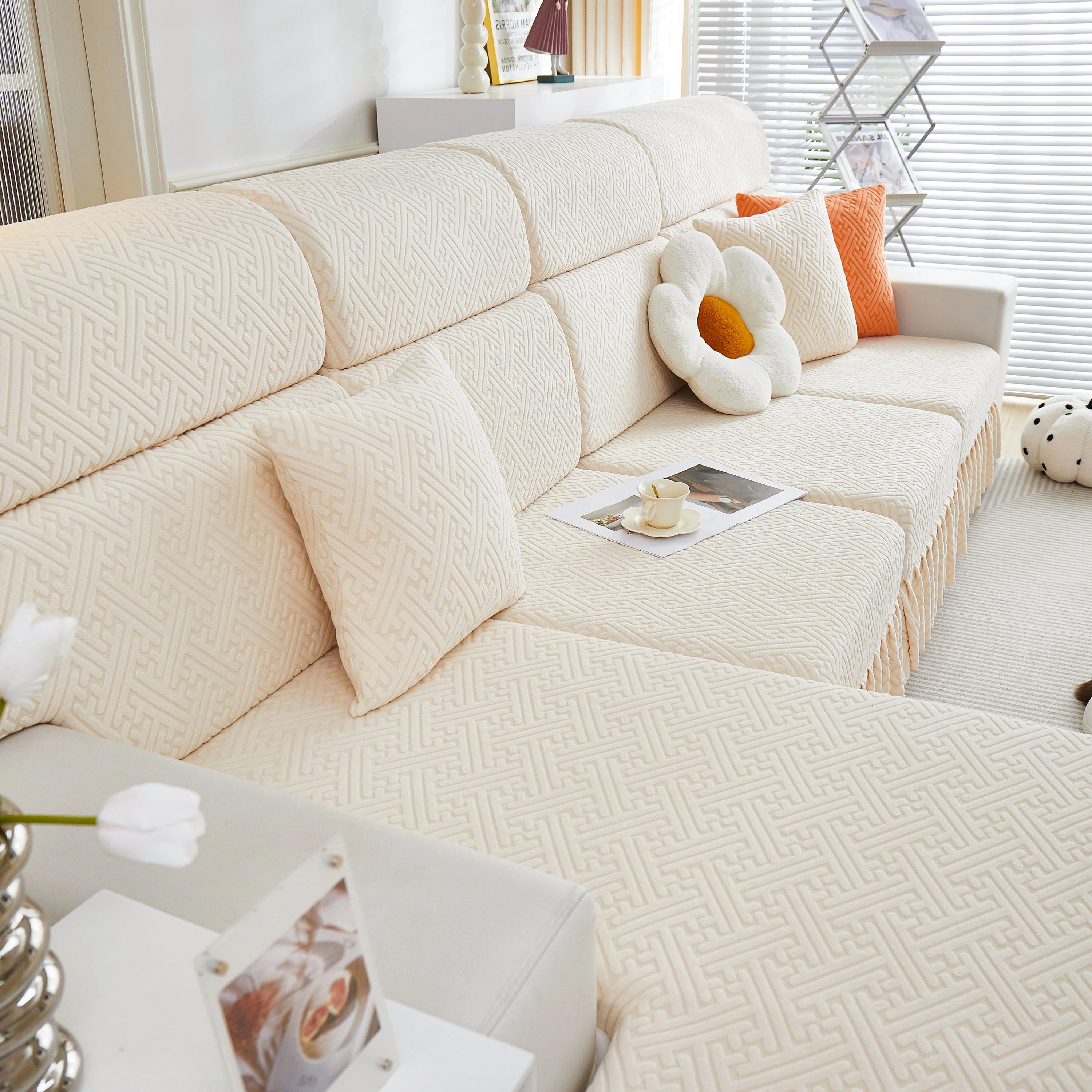 Stretch Sofa Covers with Skirt for Couch Seat and Cushion, Chaise, Sectional, 1/2/3/4 Seater Sofas - Image 146