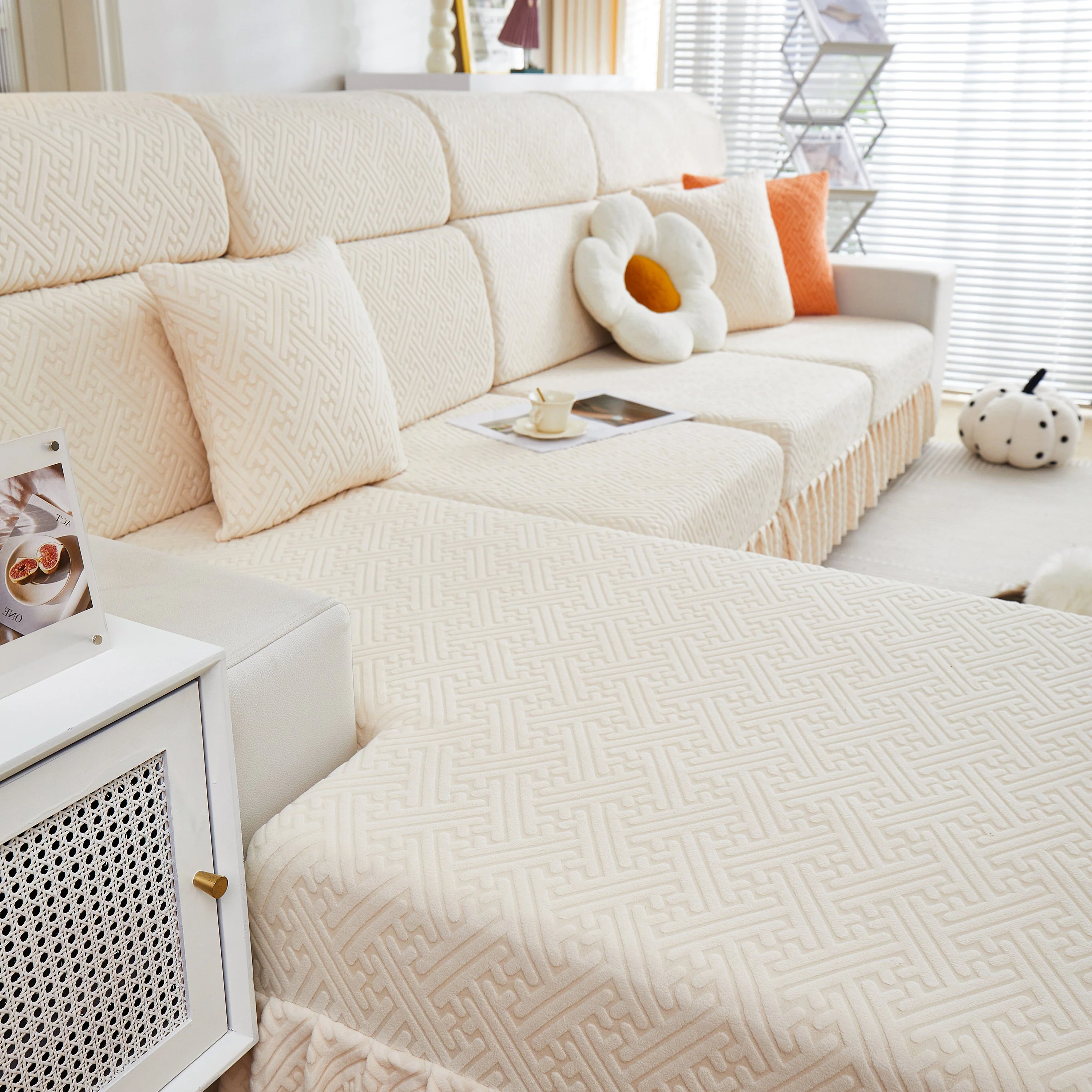 Stretch Sofa Covers with Skirt for Couch Seat and Cushion, Chaise, Sectional, 1/2/3/4 Seater Sofas - Image 147