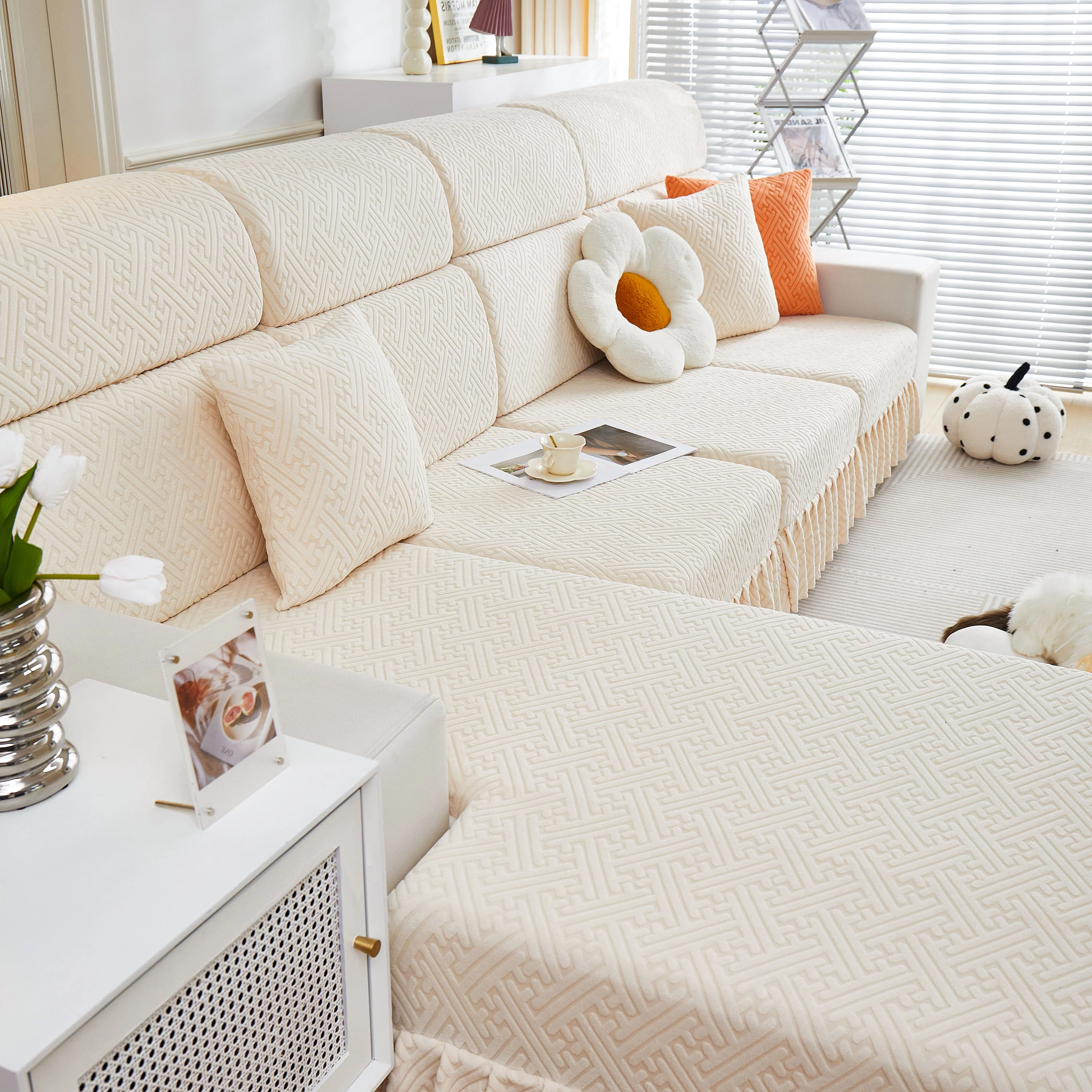 Stretch Sofa Covers with Skirt for Couch Seat and Cushion, Chaise, Sectional, 1/2/3/4 Seater Sofas - Image 148