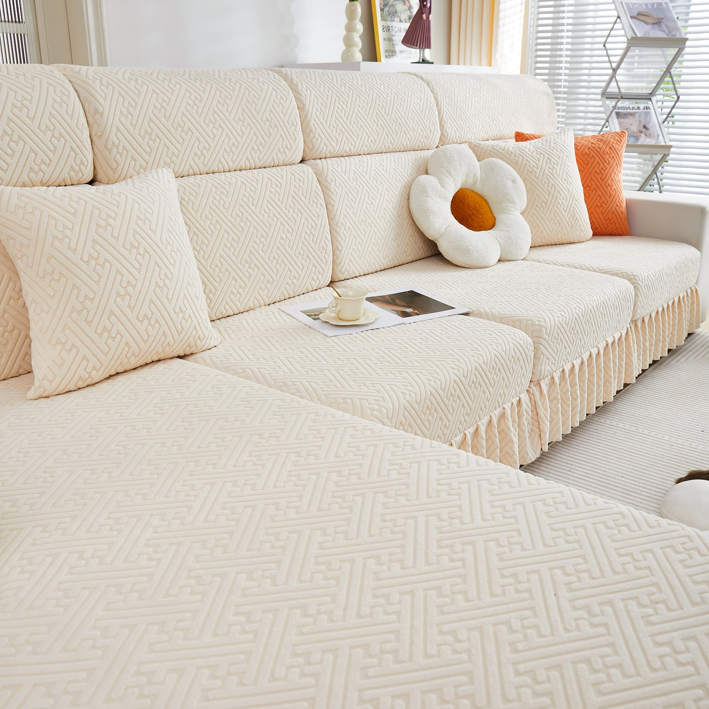 Stretch Sofa Covers with Skirt for Couch Seat and Cushion, Chaise, Sectional, 1/2/3/4 Seater Sofas - Image 150