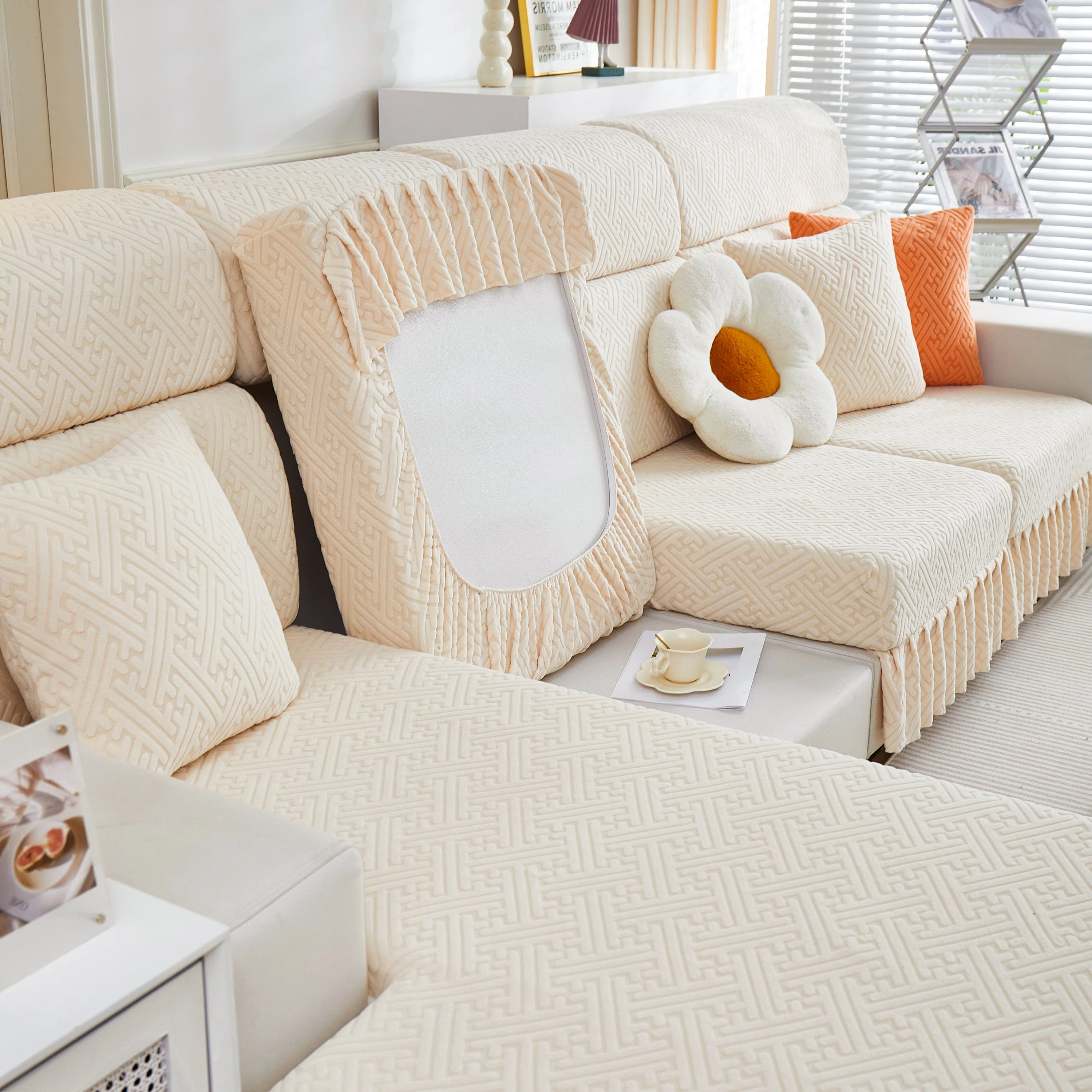 Stretch Sofa Covers with Skirt for Couch Seat and Cushion, Chaise, Sectional, 1/2/3/4 Seater Sofas - Image 154