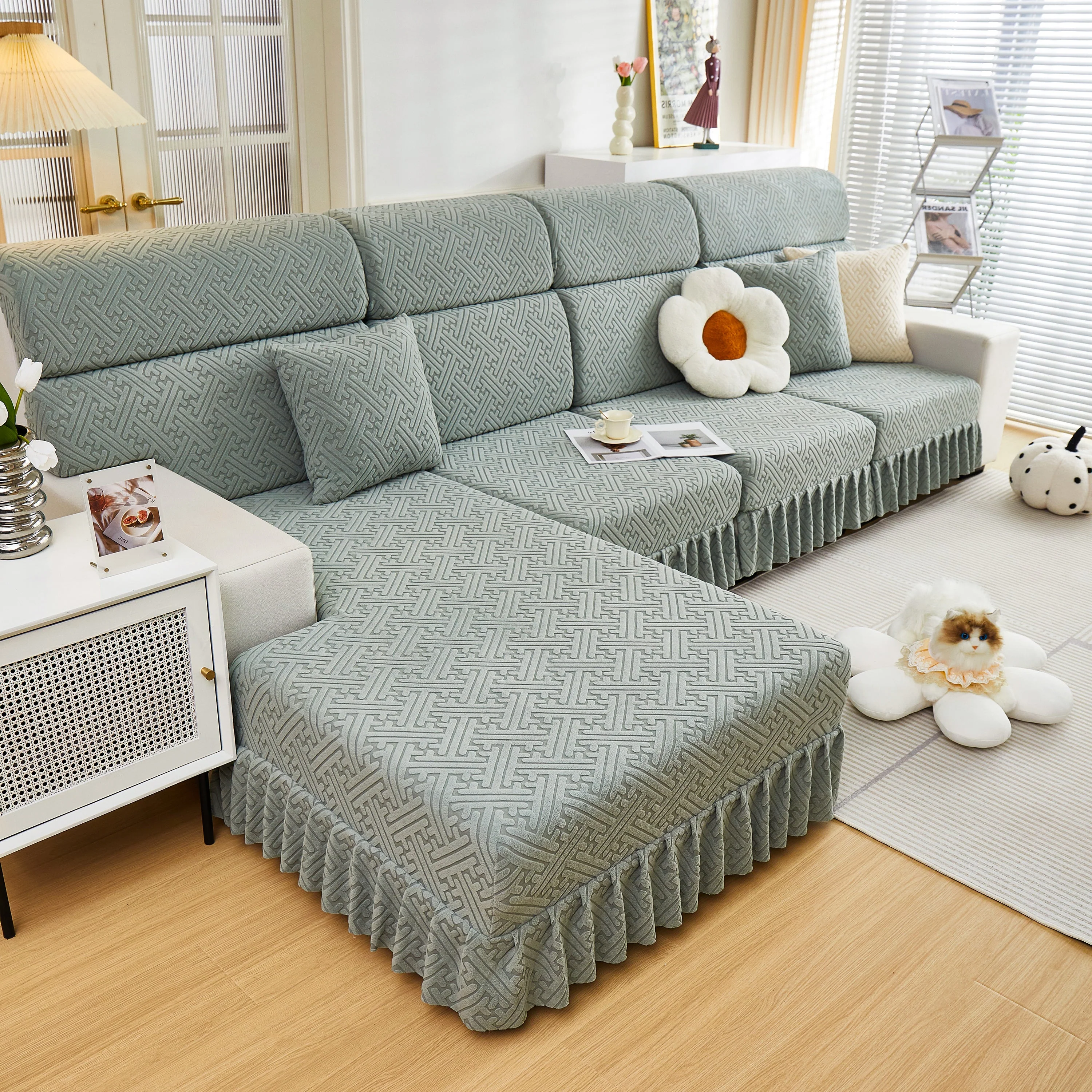Stretch Sofa Covers with Skirt for Couch Seat and Cushion, Chaise, Sectional, 1/2/3/4 Seater Sofas - Image 16