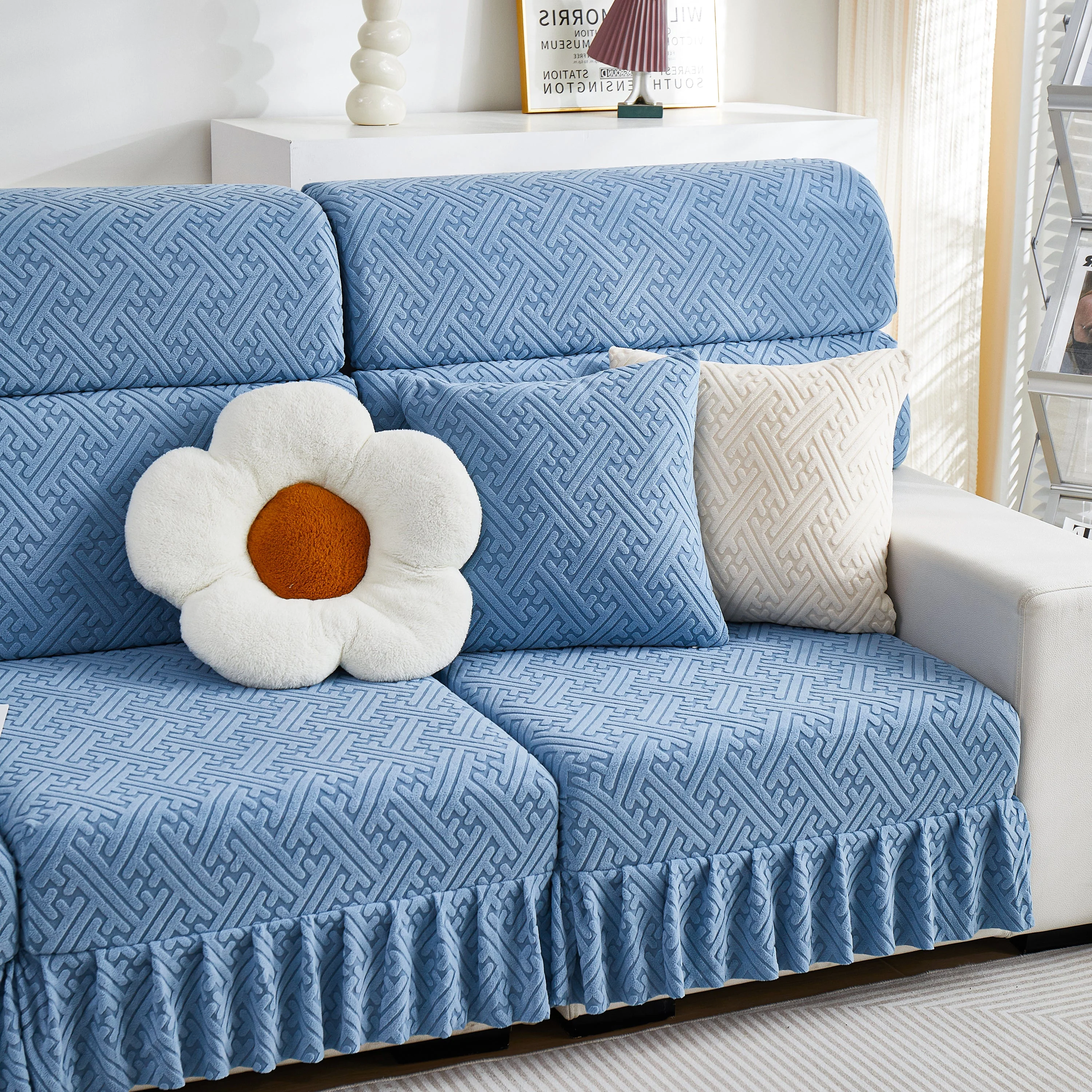 Stretch Sofa Covers with Skirt for Couch Seat and Cushion, Chaise, Sectional, 1/2/3/4 Seater Sofas - Image 160