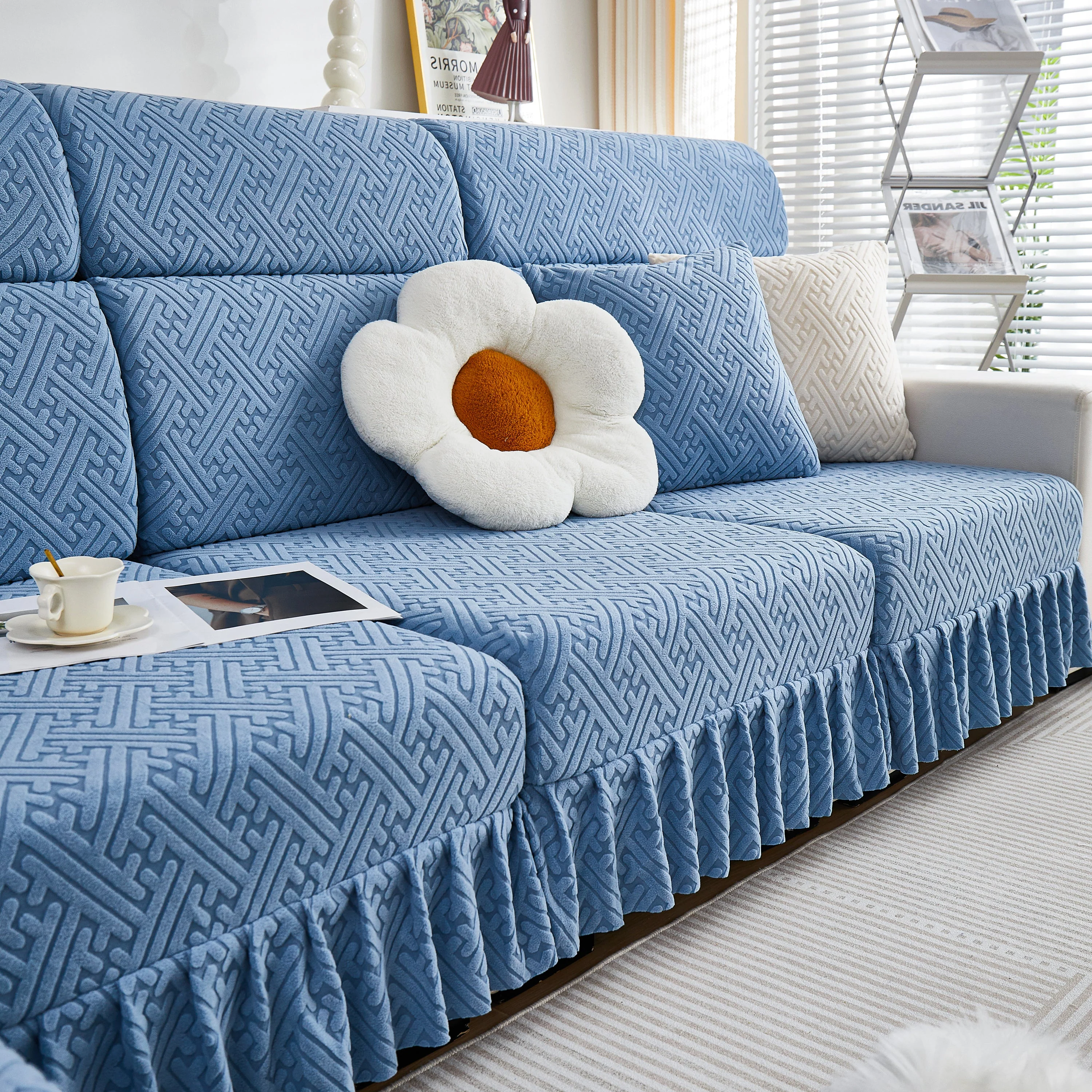 Stretch Sofa Covers with Skirt for Couch Seat and Cushion, Chaise, Sectional, 1/2/3/4 Seater Sofas - Image 163