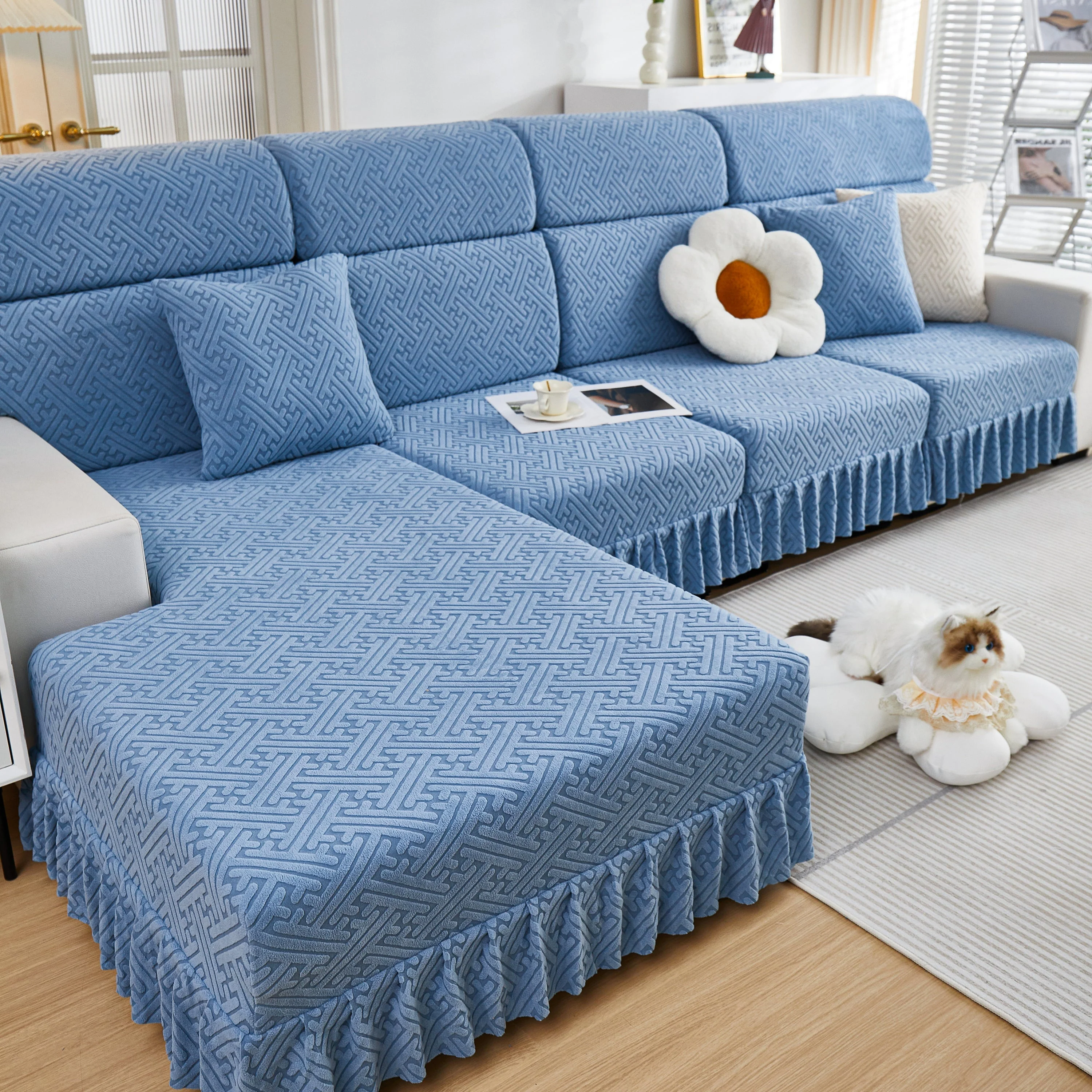 Stretch Sofa Covers with Skirt for Couch Seat and Cushion, Chaise, Sectional, 1/2/3/4 Seater Sofas - Image 164