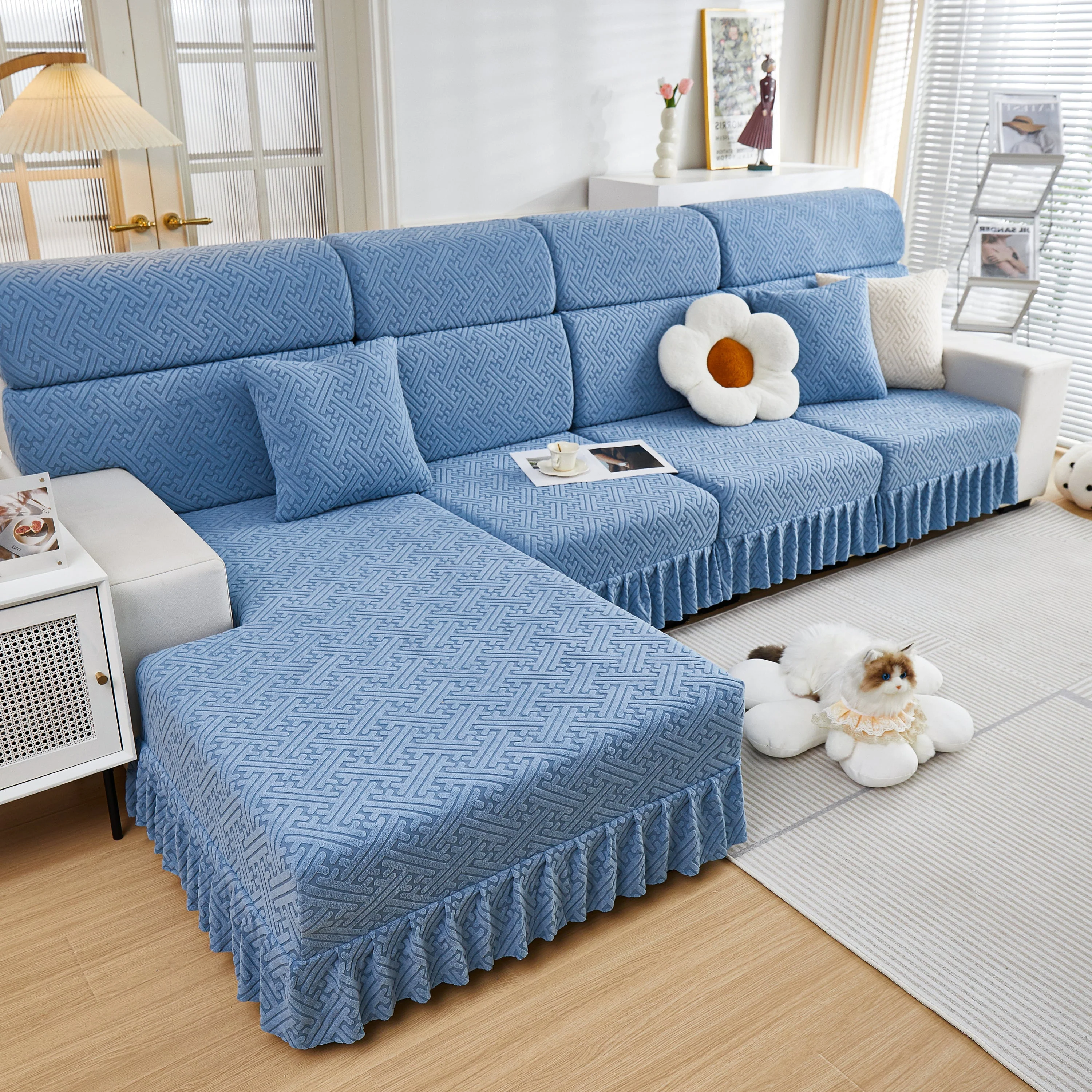 Stretch Sofa Covers with Skirt for Couch Seat and Cushion, Chaise, Sectional, 1/2/3/4 Seater Sofas - Image 165