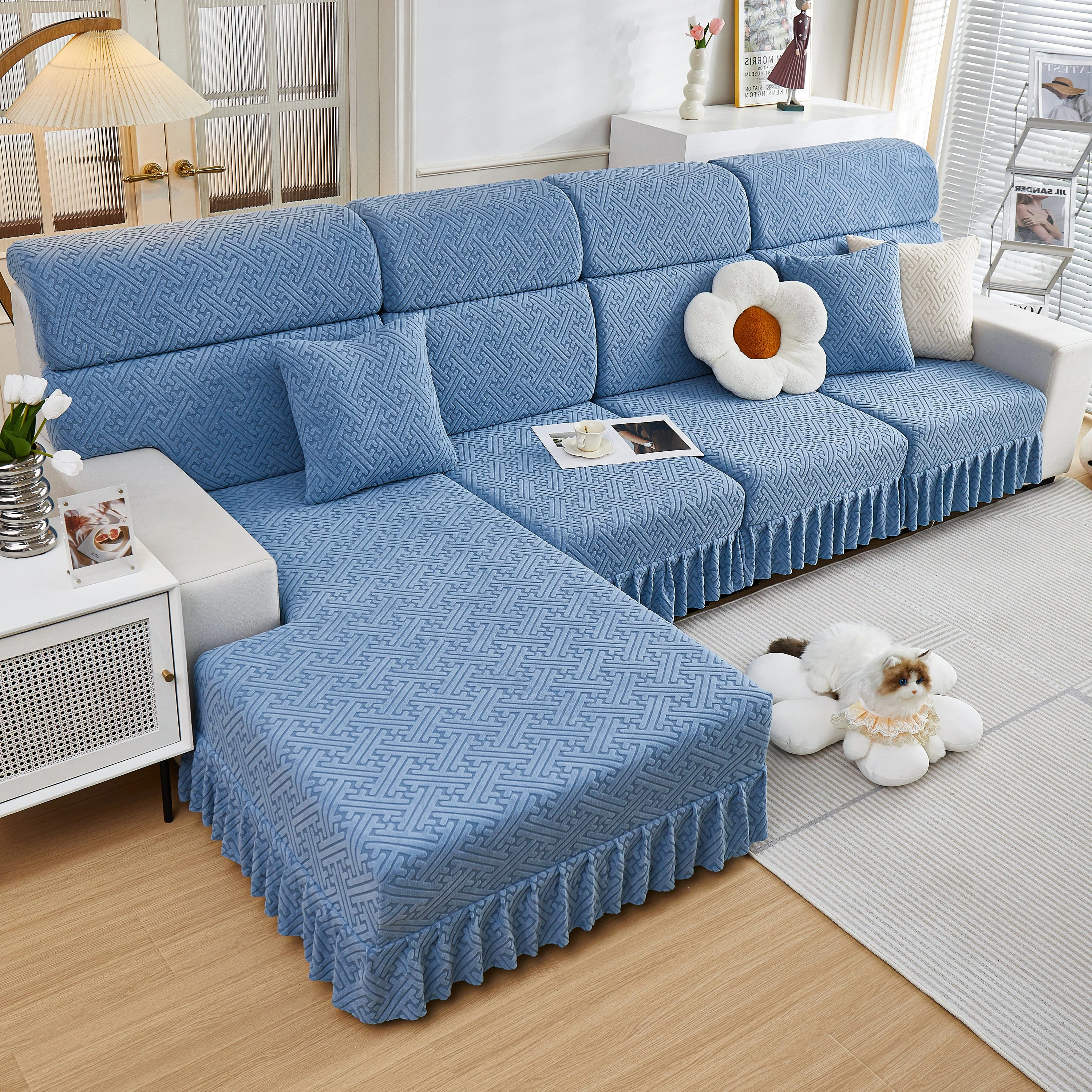 Stretch Sofa Covers with Skirt for Couch Seat and Cushion, Chaise, Sectional, 1/2/3/4 Seater Sofas - Image 166