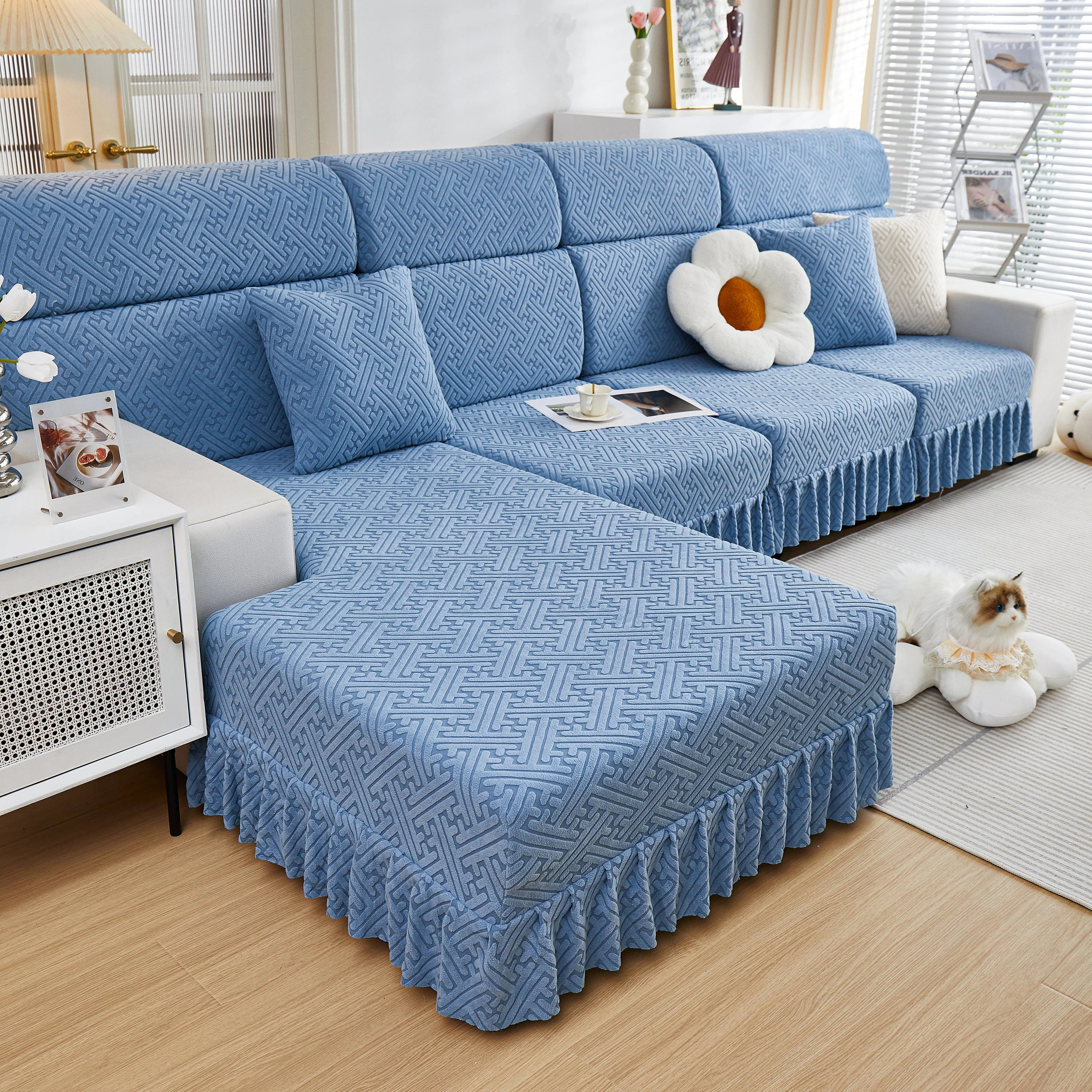 Stretch Sofa Covers with Skirt for Couch Seat and Cushion, Chaise, Sectional, 1/2/3/4 Seater Sofas - Image 167