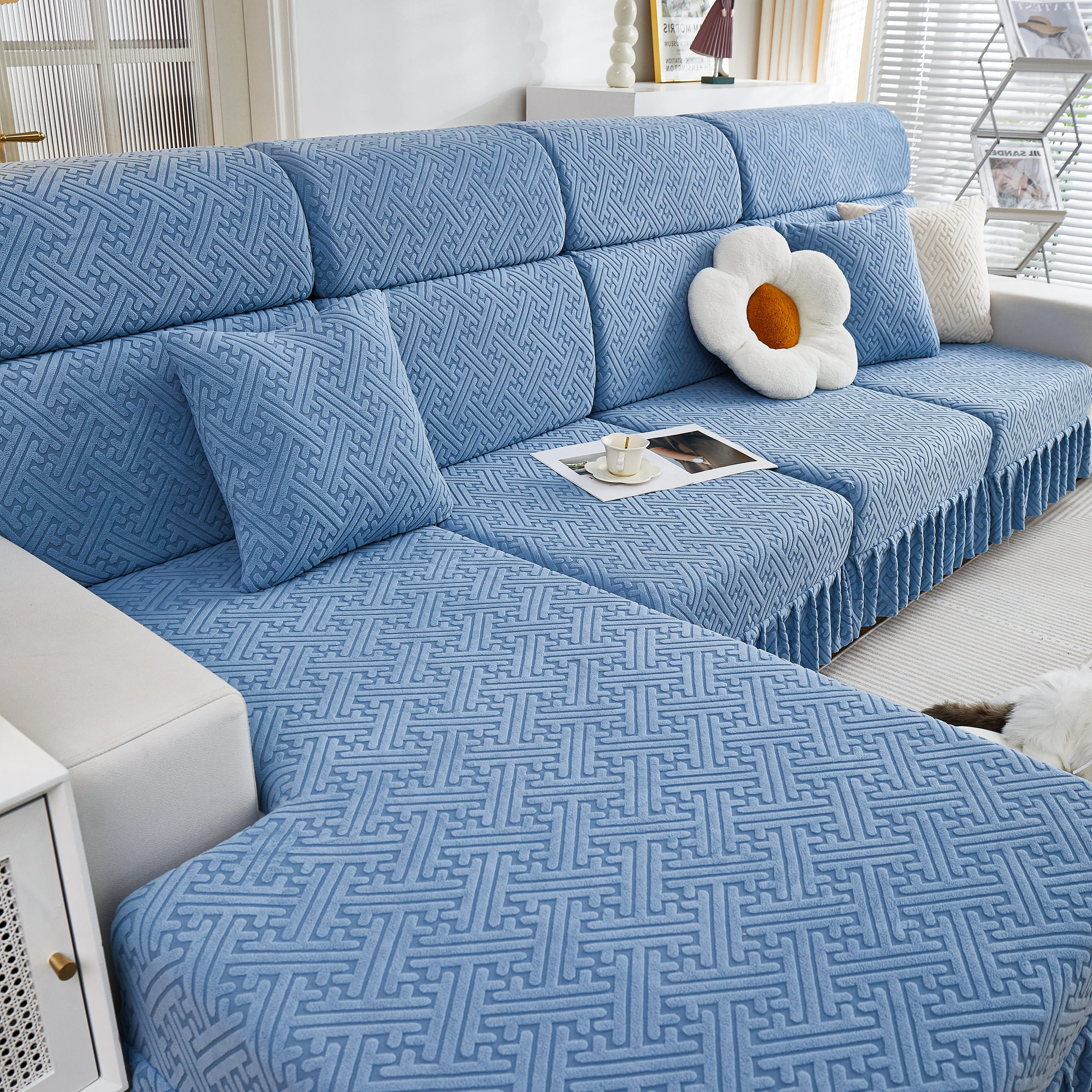 Stretch Sofa Covers with Skirt for Couch Seat and Cushion, Chaise, Sectional, 1/2/3/4 Seater Sofas - Image 168