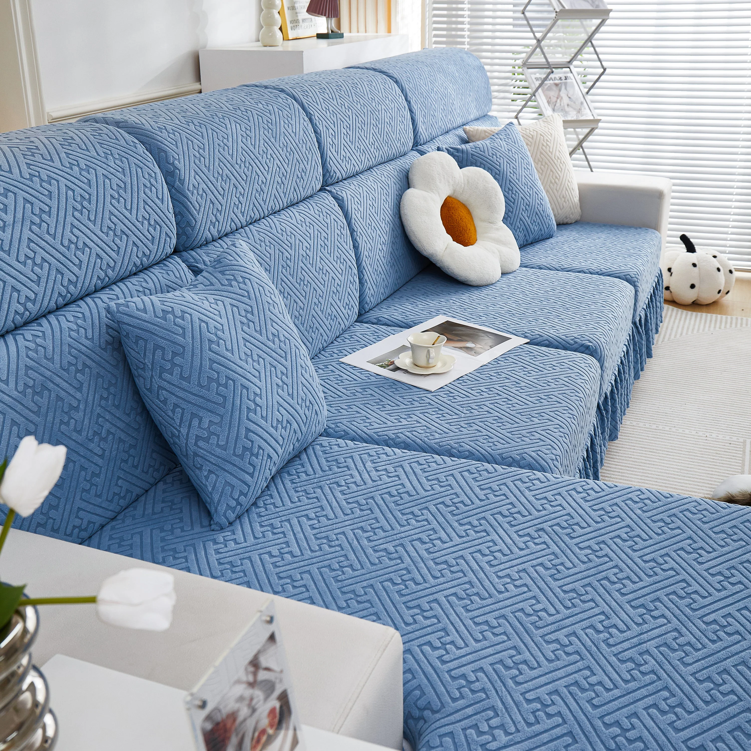 Stretch Sofa Covers with Skirt for Couch Seat and Cushion, Chaise, Sectional, 1/2/3/4 Seater Sofas - Image 169