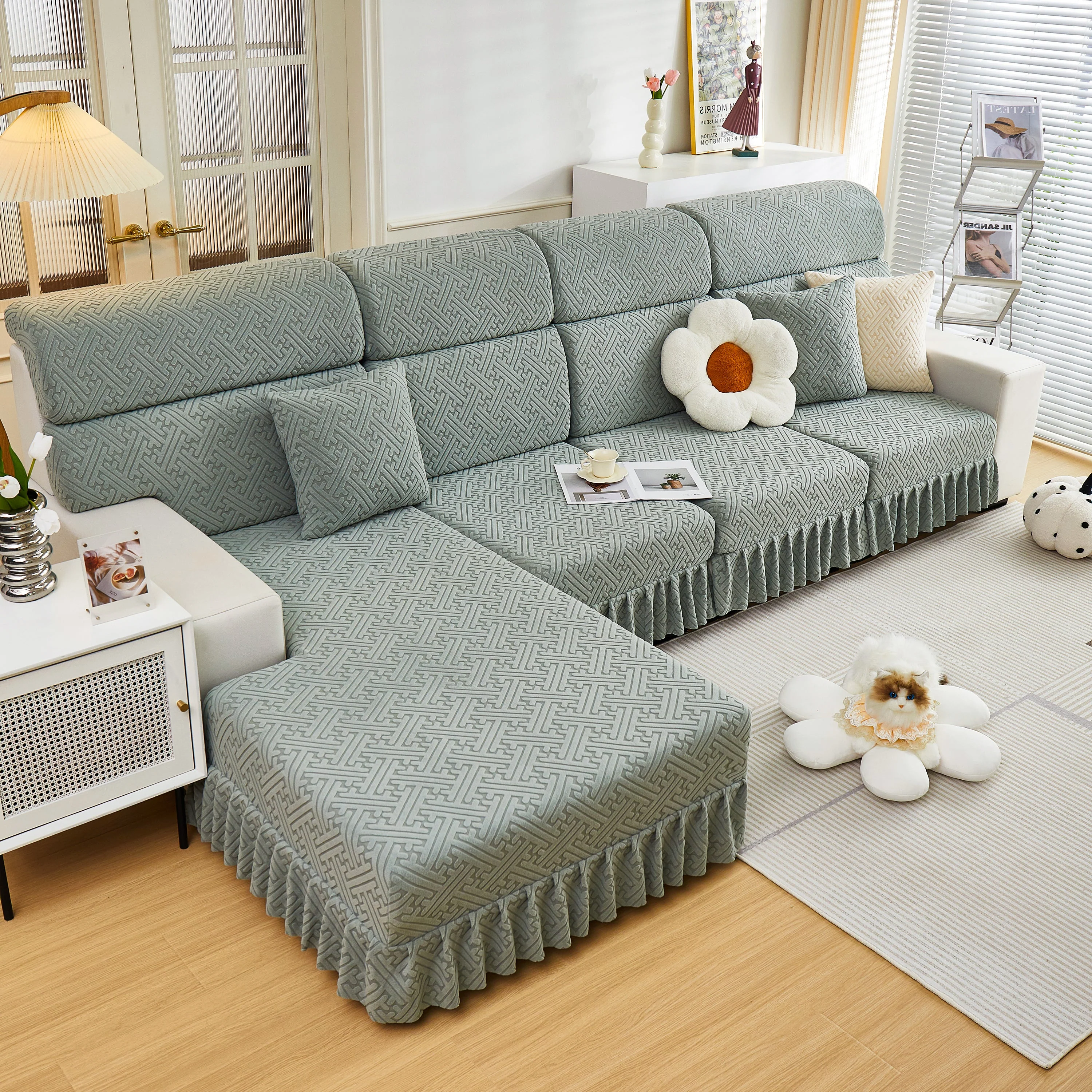 Stretch Sofa Covers with Skirt for Couch Seat and Cushion, Chaise, Sectional, 1/2/3/4 Seater Sofas - Image 17