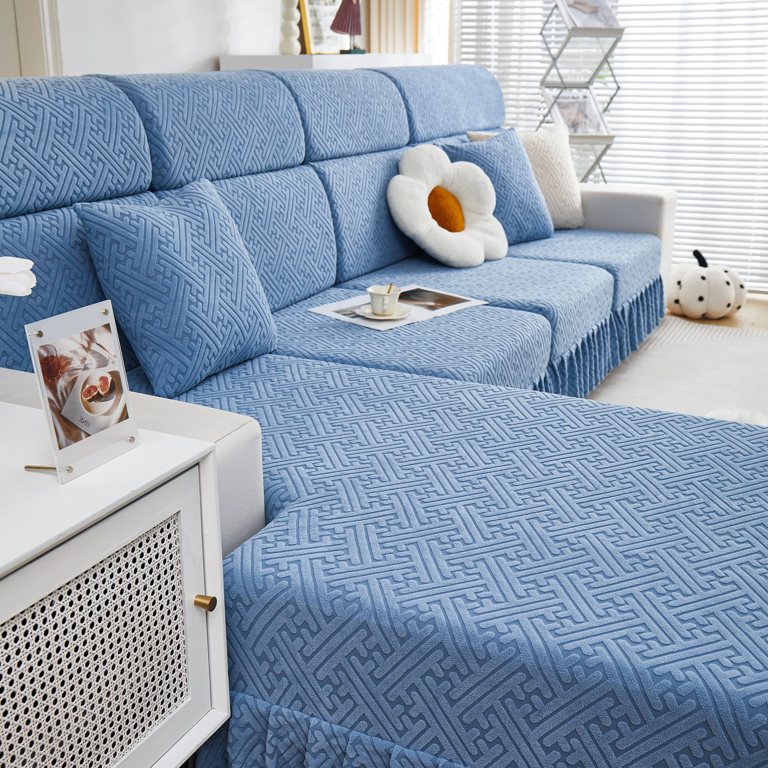 Stretch Sofa Covers with Skirt for Couch Seat and Cushion, Chaise, Sectional, 1/2/3/4 Seater Sofas - Image 171