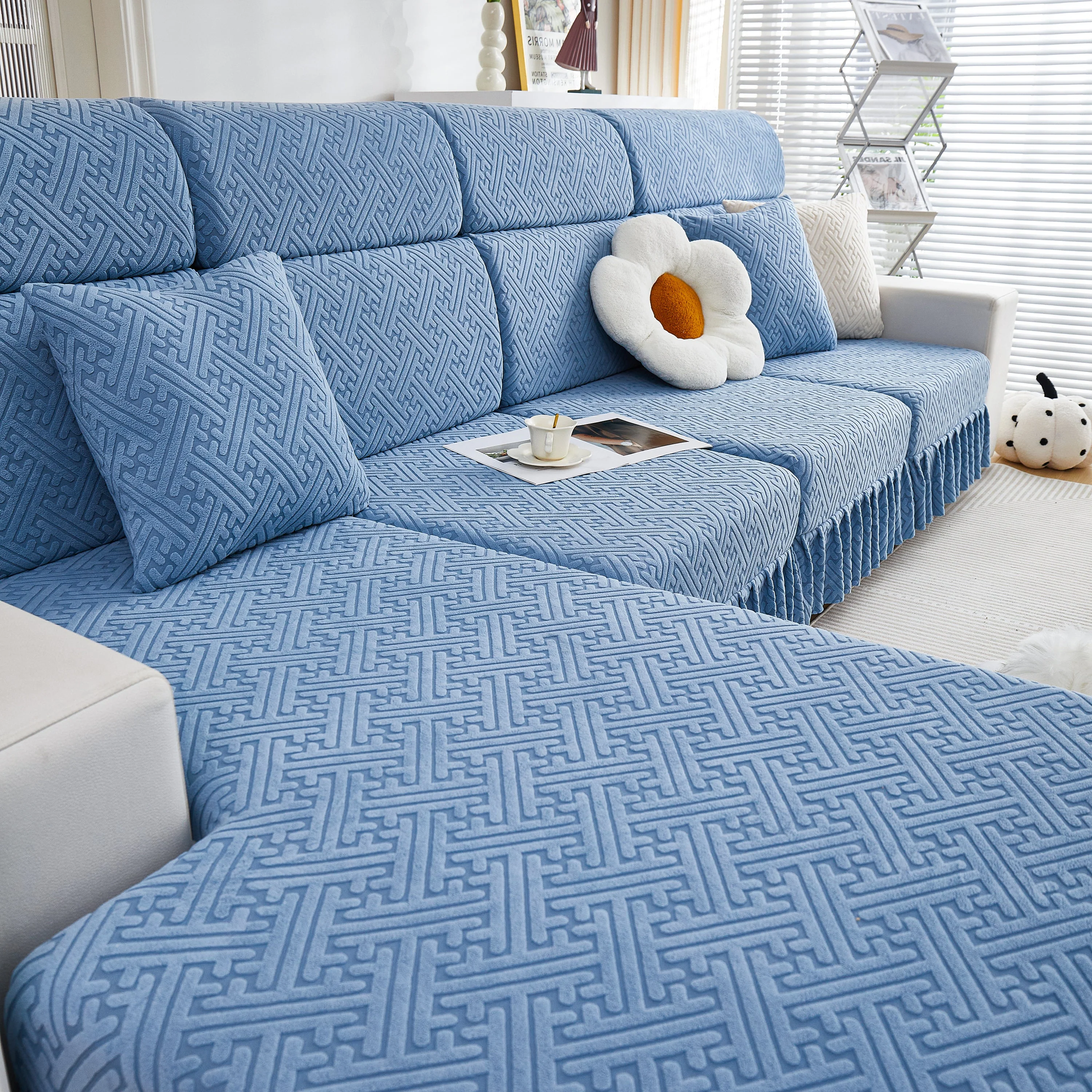 Stretch Sofa Covers with Skirt for Couch Seat and Cushion, Chaise, Sectional, 1/2/3/4 Seater Sofas - Image 172