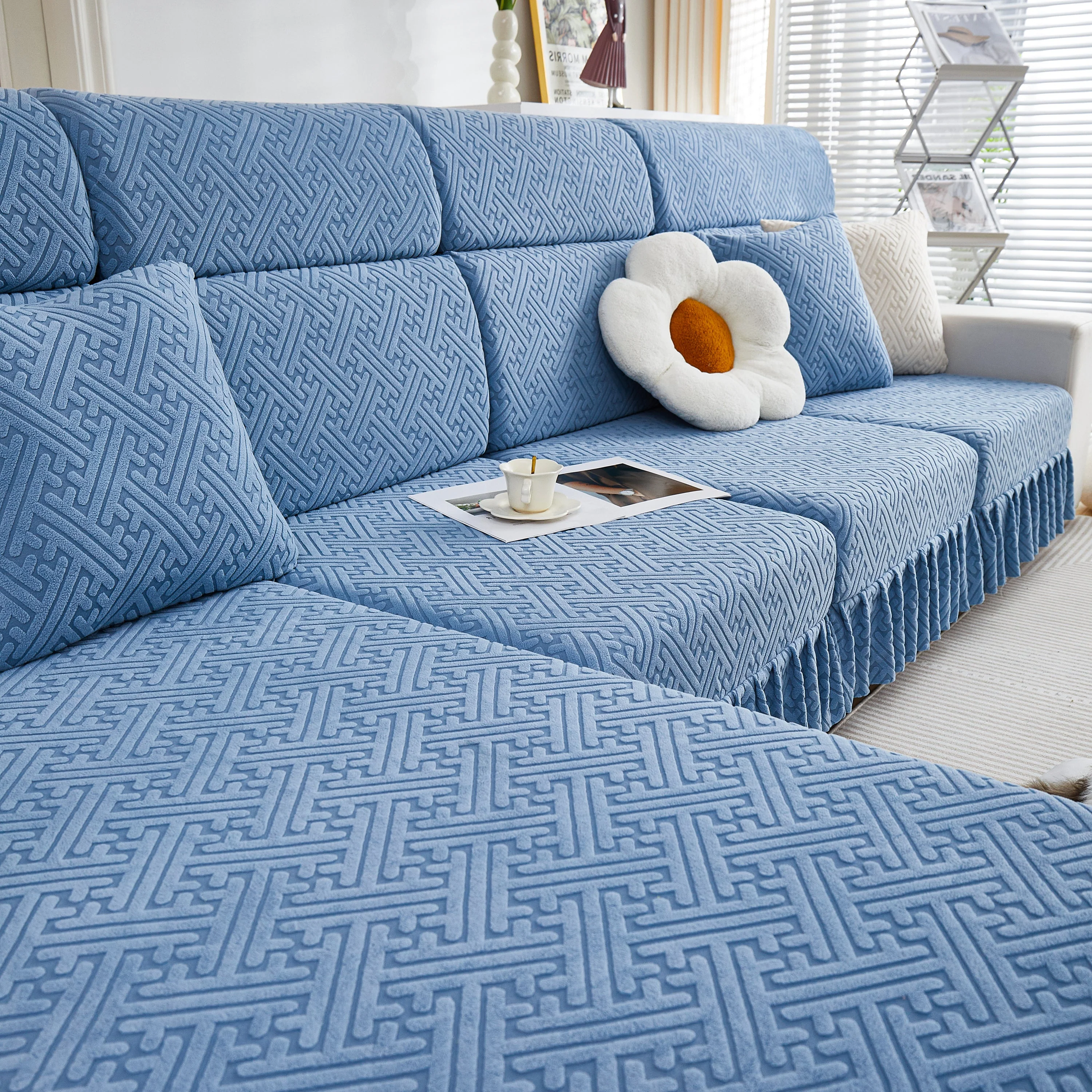 Stretch Sofa Covers with Skirt for Couch Seat and Cushion, Chaise, Sectional, 1/2/3/4 Seater Sofas - Image 173