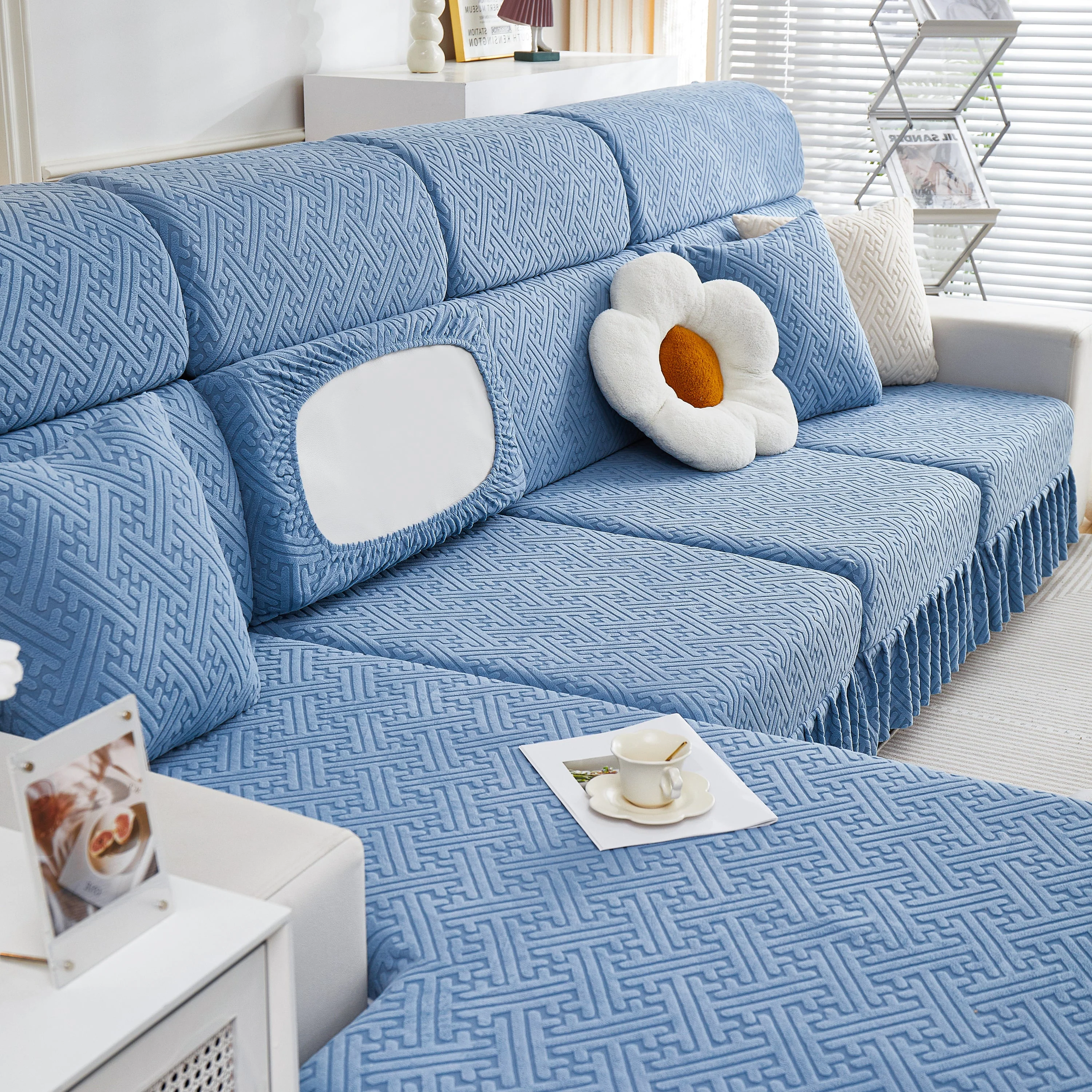 Stretch Sofa Covers with Skirt for Couch Seat and Cushion, Chaise, Sectional, 1/2/3/4 Seater Sofas - Image 176