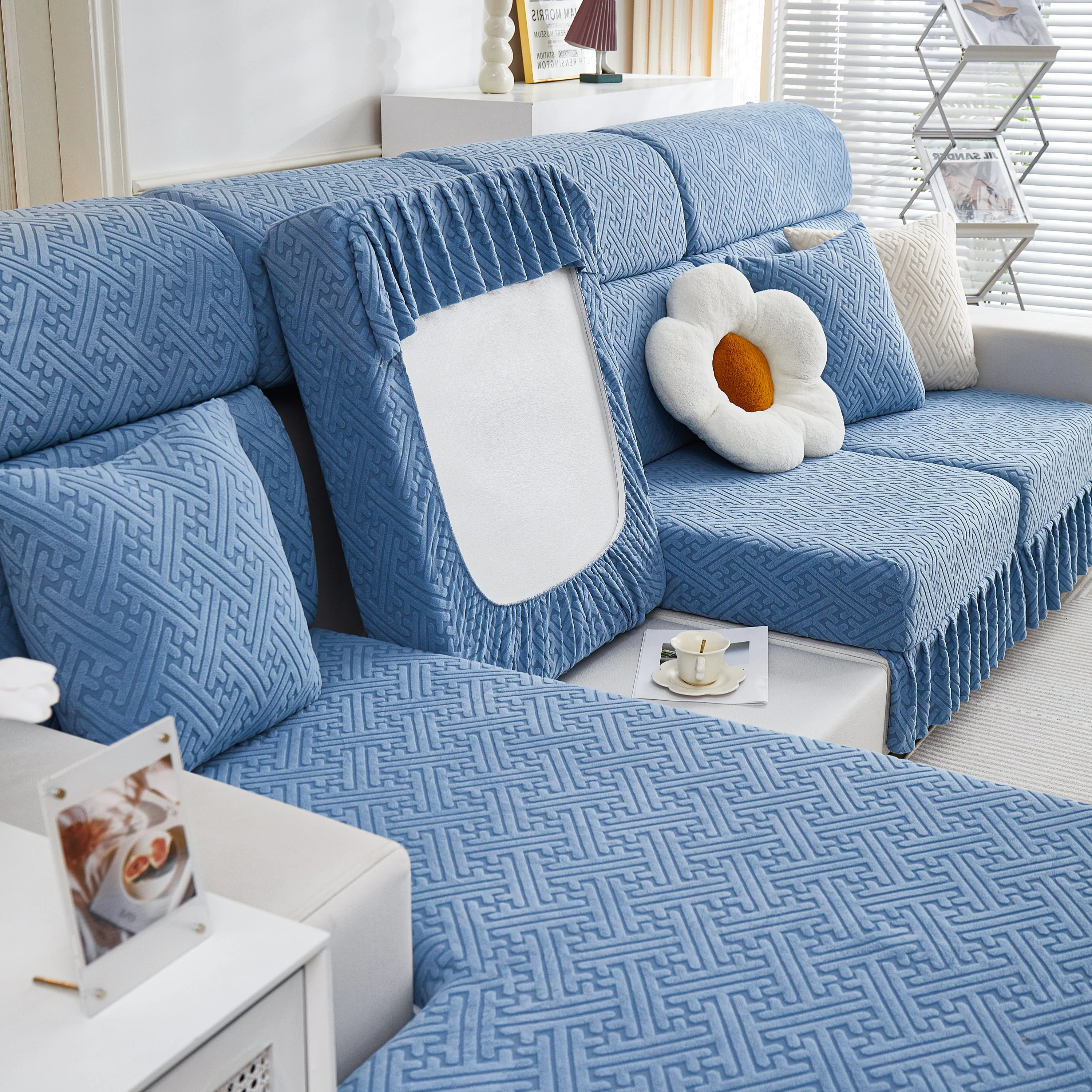 Stretch Sofa Covers with Skirt for Couch Seat and Cushion, Chaise, Sectional, 1/2/3/4 Seater Sofas - Image 177