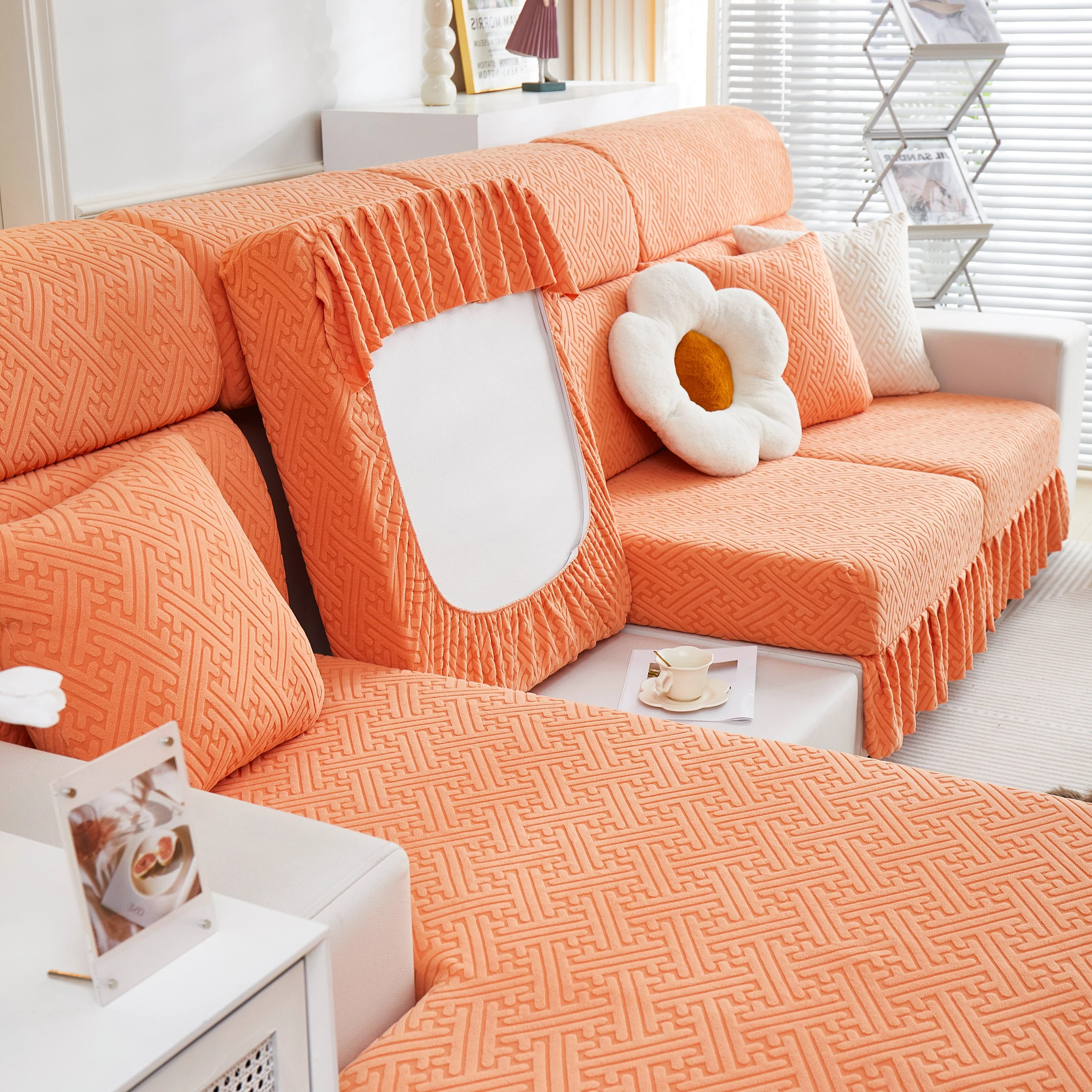 Stretch Sofa Covers with Skirt for Couch Seat and Cushion, Chaise, Sectional, 1/2/3/4 Seater Sofas - Image 2