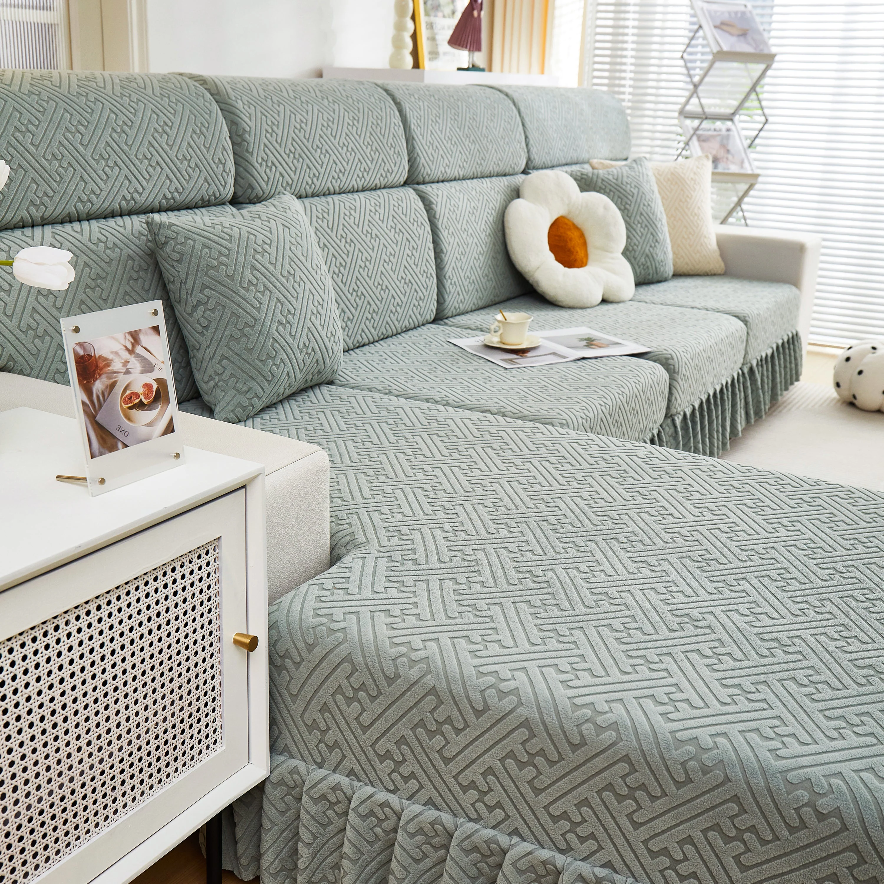Stretch Sofa Covers with Skirt for Couch Seat and Cushion, Chaise, Sectional, 1/2/3/4 Seater Sofas - Image 20
