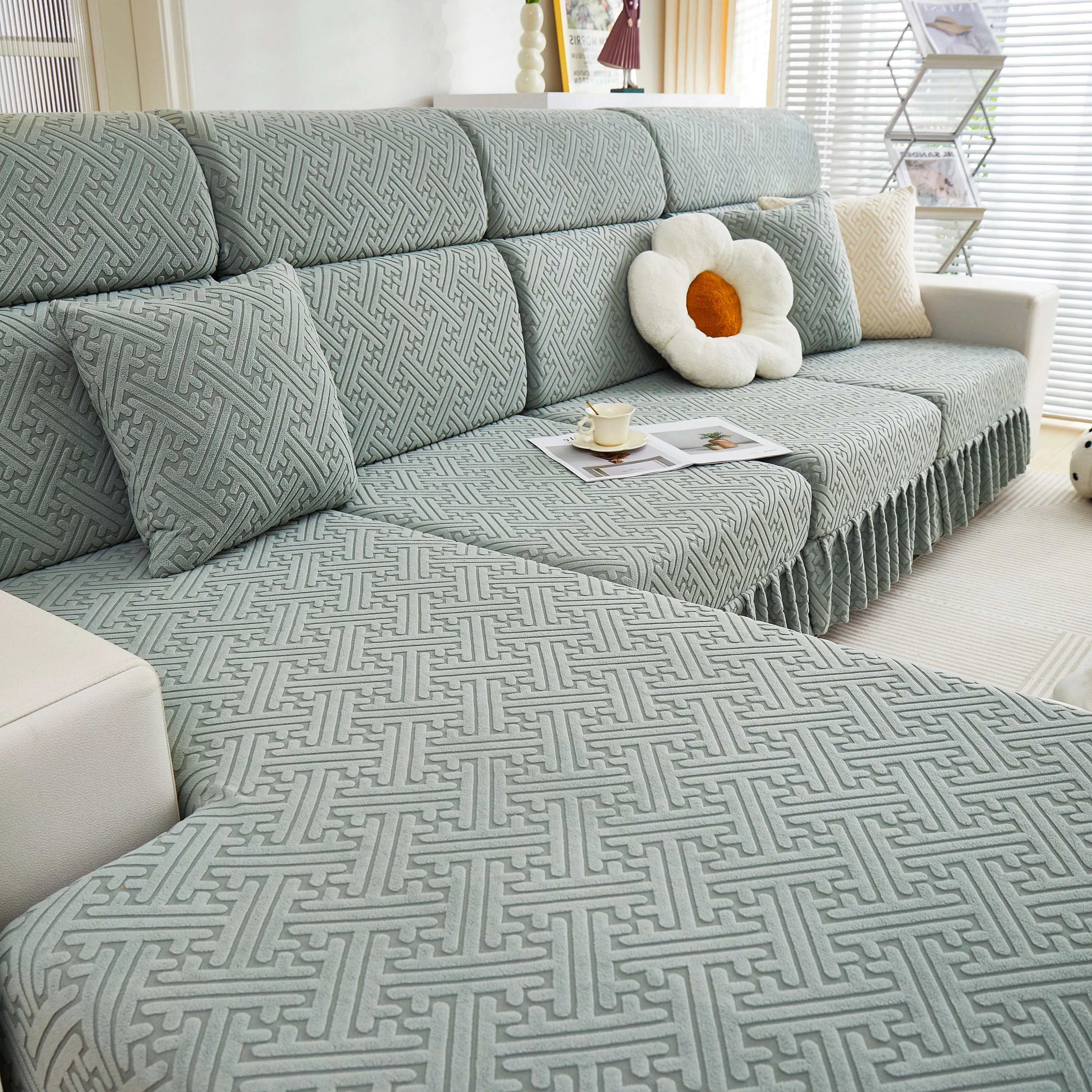 Stretch Sofa Covers with Skirt for Couch Seat and Cushion, Chaise, Sectional, 1/2/3/4 Seater Sofas - Image 21
