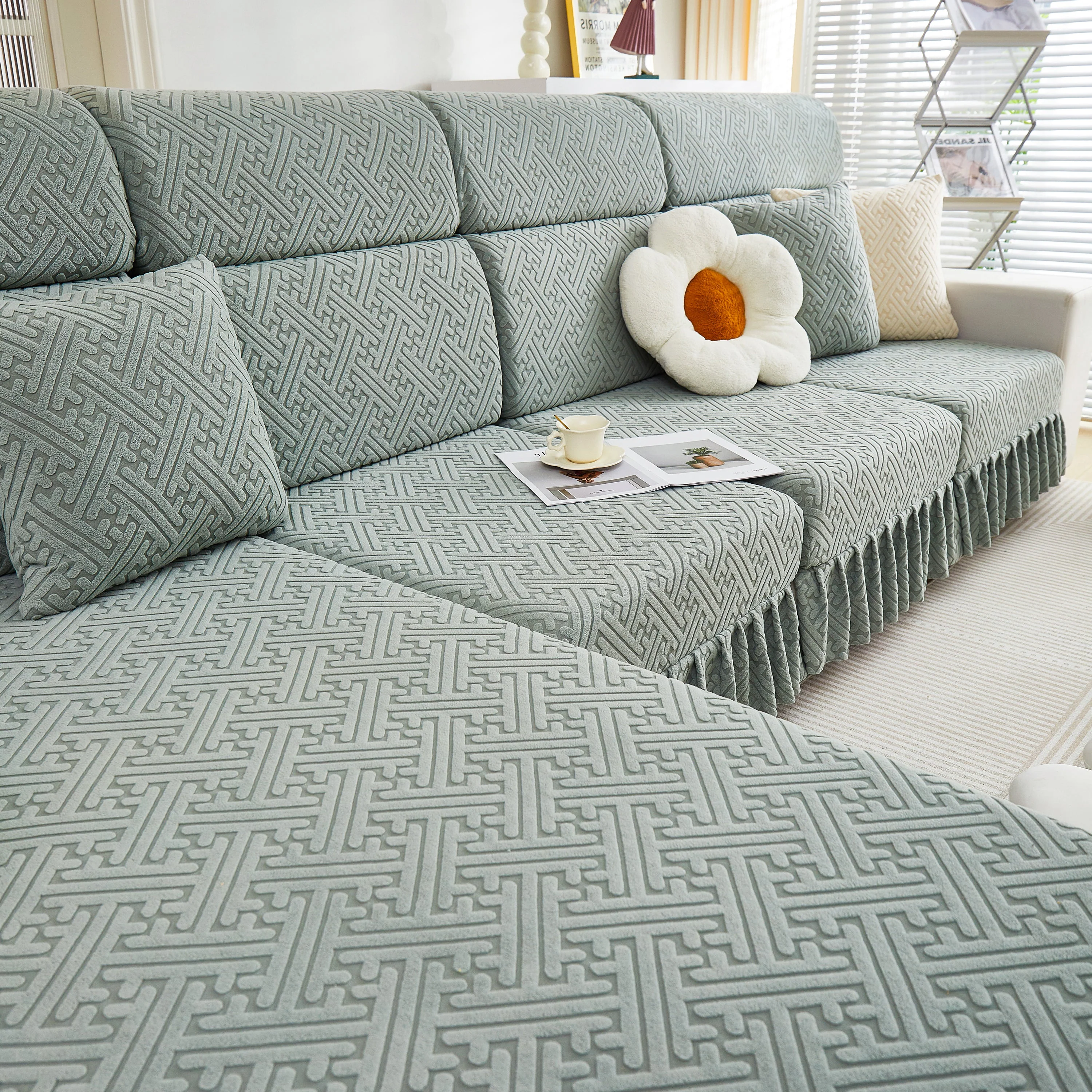 Stretch Sofa Covers with Skirt for Couch Seat and Cushion, Chaise, Sectional, 1/2/3/4 Seater Sofas - Image 22