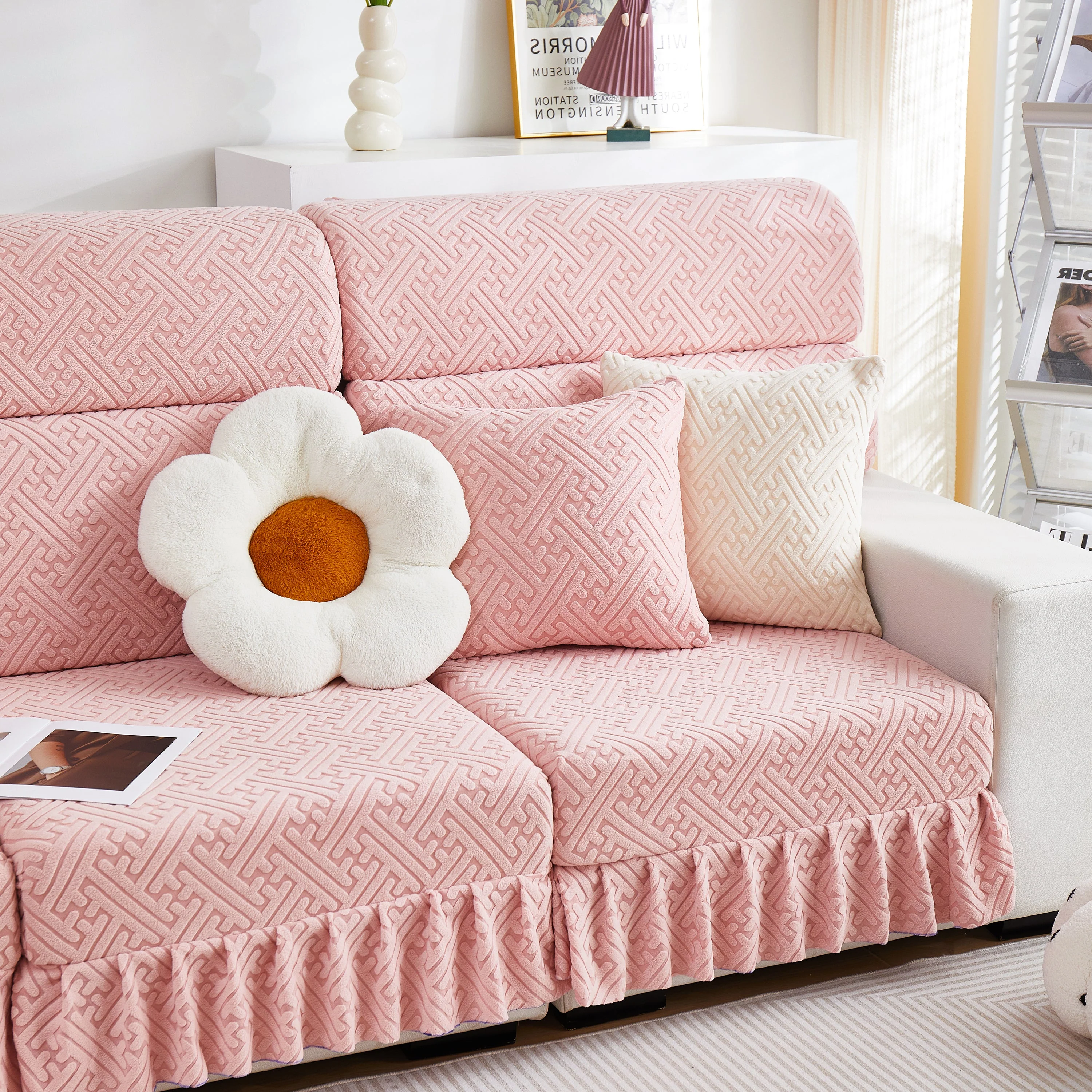 Stretch Sofa Covers with Skirt for Couch Seat and Cushion, Chaise, Sectional, 1/2/3/4 Seater Sofas - Image 33