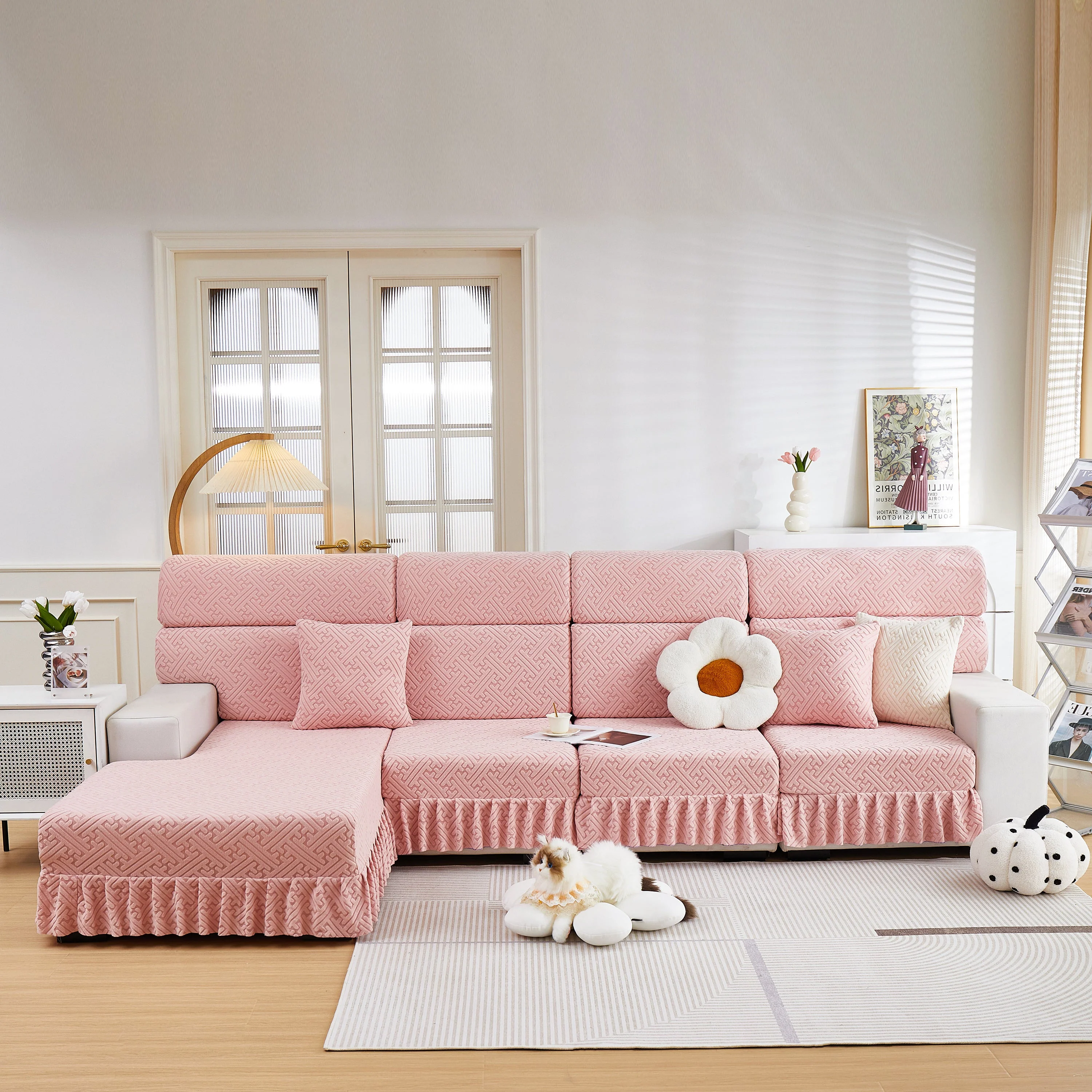 Stretch Sofa Covers with Skirt for Couch Seat and Cushion, Chaise, Sectional, 1/2/3/4 Seater Sofas - Image 34