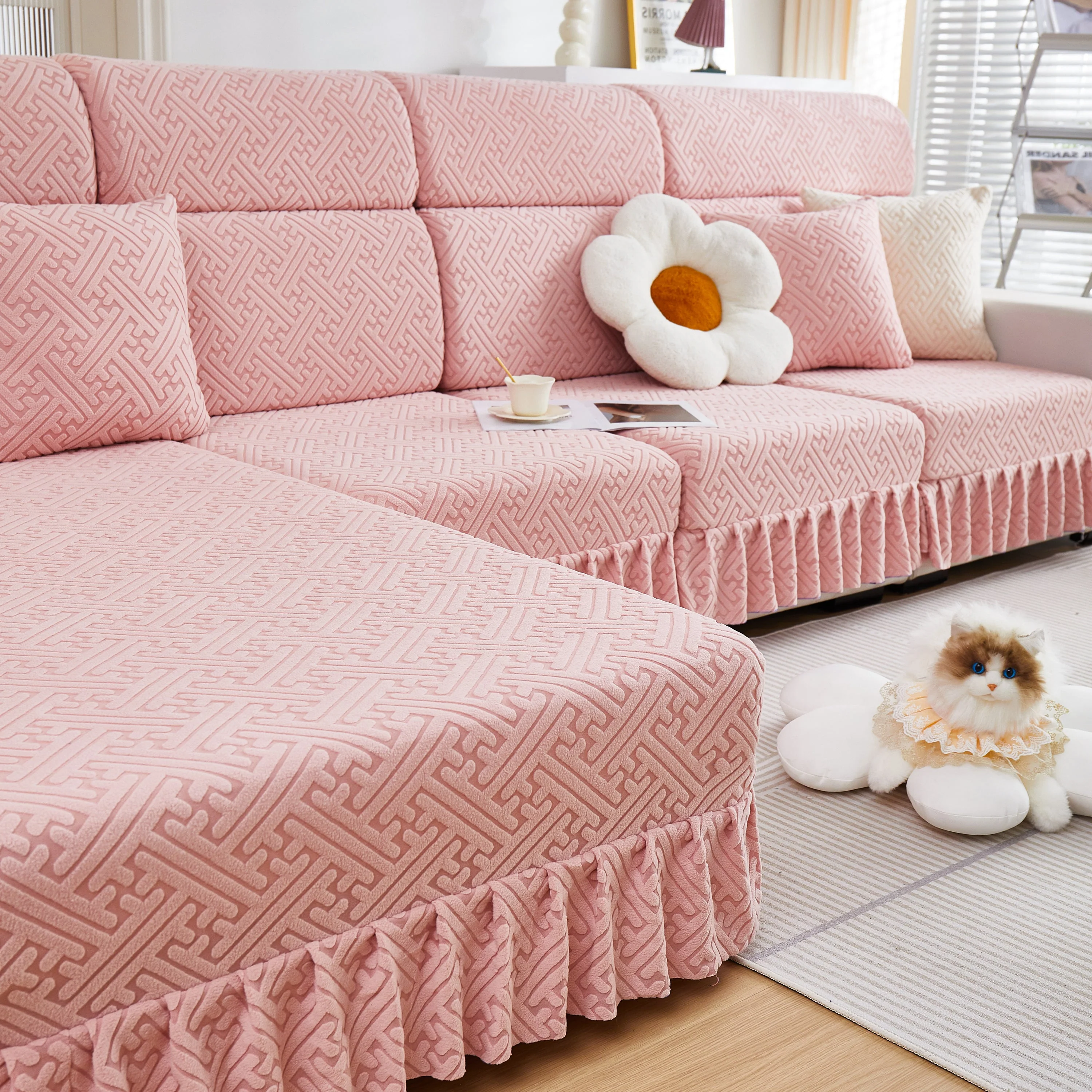 Stretch Sofa Covers with Skirt for Couch Seat and Cushion, Chaise, Sectional, 1/2/3/4 Seater Sofas - Image 35