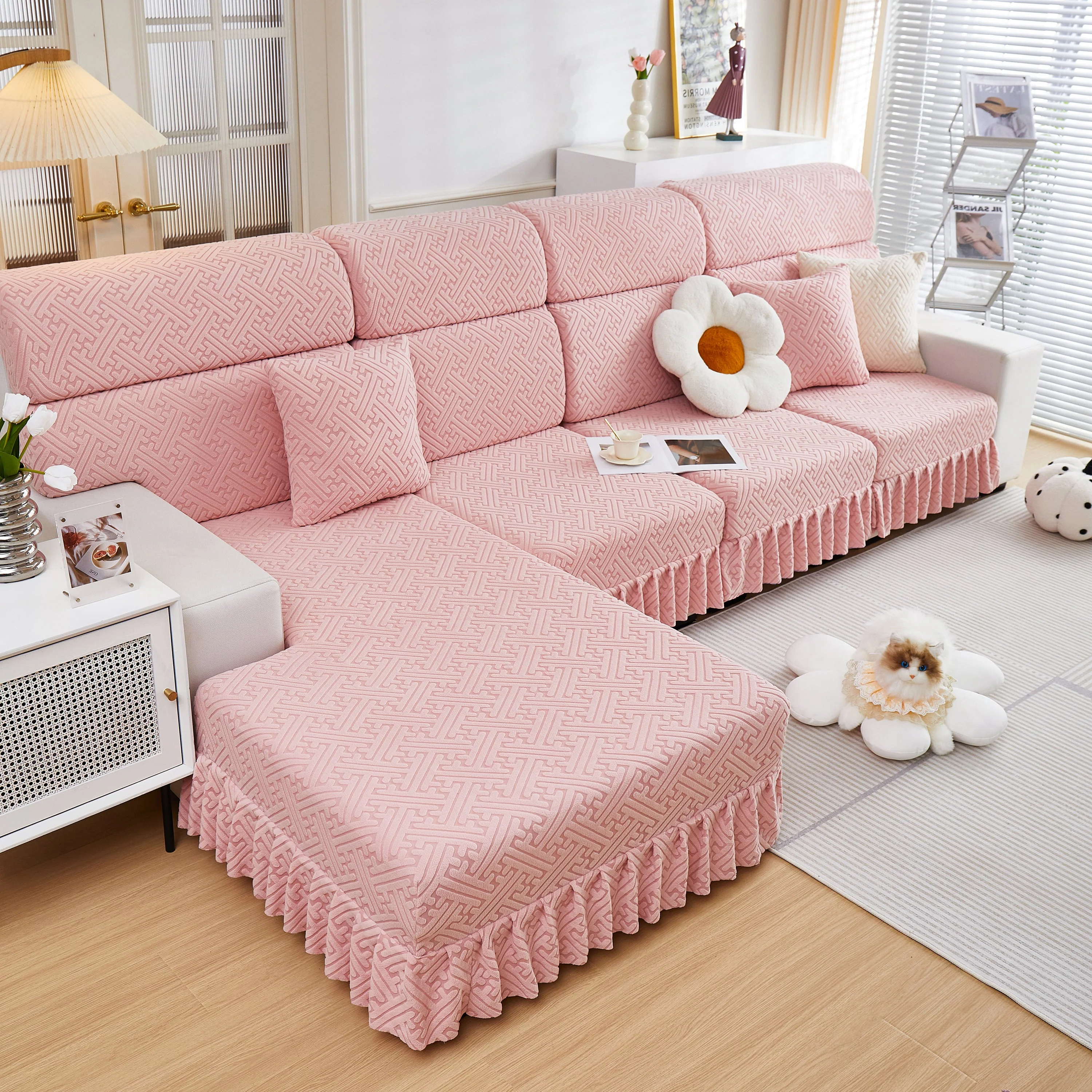 Stretch Sofa Covers with Skirt for Couch Seat and Cushion, Chaise, Sectional, 1/2/3/4 Seater Sofas - Image 38