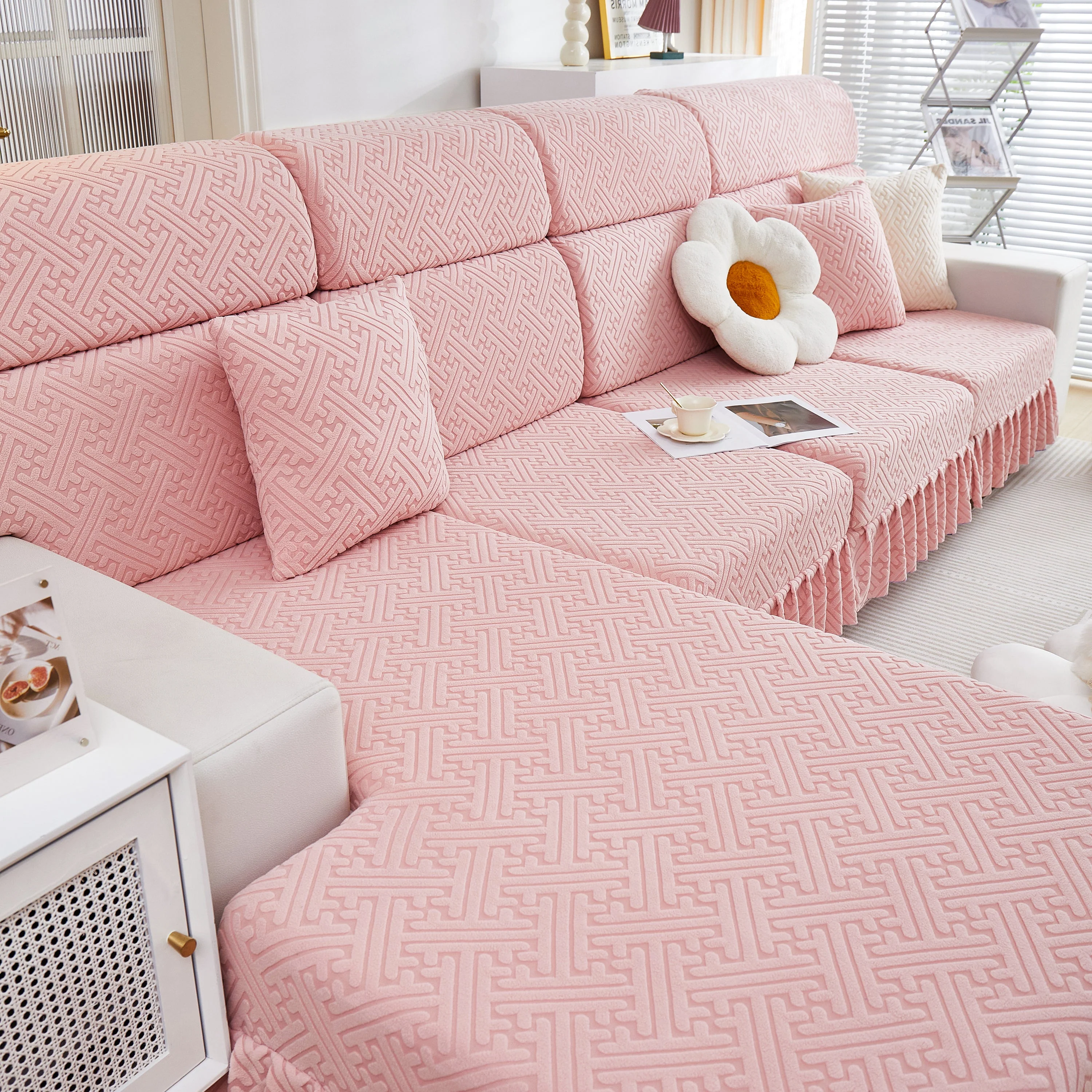 Stretch Sofa Covers with Skirt for Couch Seat and Cushion, Chaise, Sectional, 1/2/3/4 Seater Sofas - Image 40