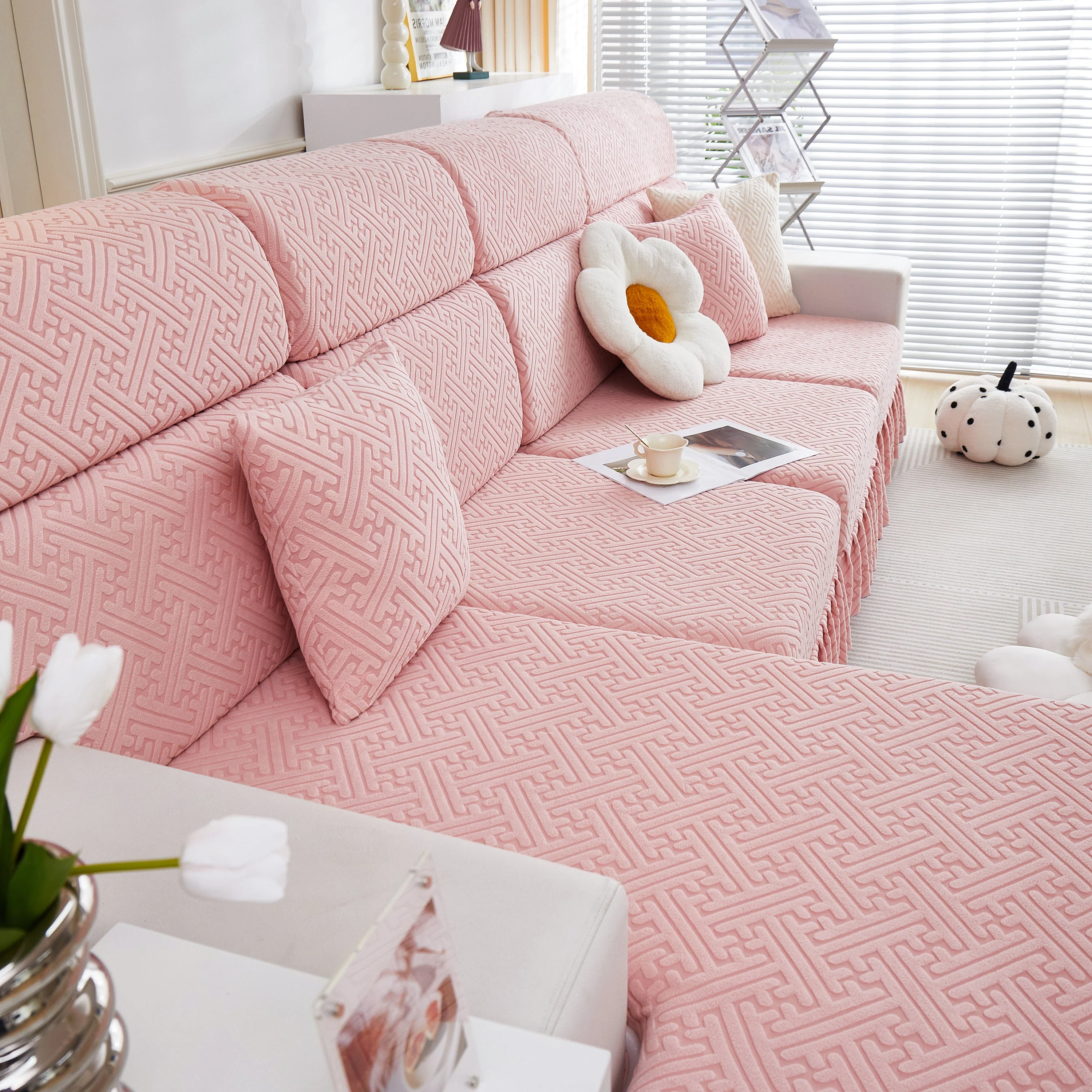 Stretch Sofa Covers with Skirt for Couch Seat and Cushion, Chaise, Sectional, 1/2/3/4 Seater Sofas - Image 41
