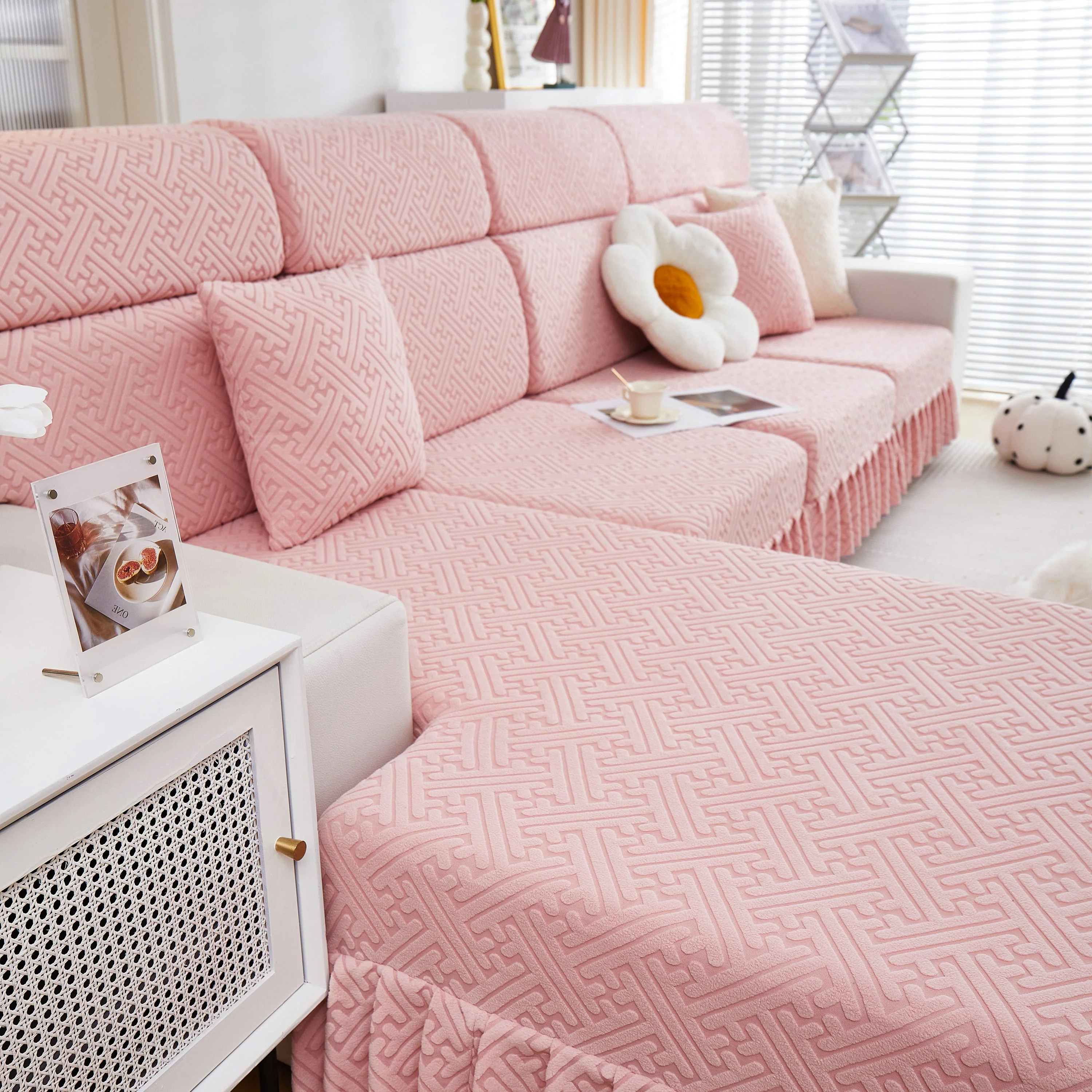 Stretch Sofa Covers with Skirt for Couch Seat and Cushion, Chaise, Sectional, 1/2/3/4 Seater Sofas - Image 42