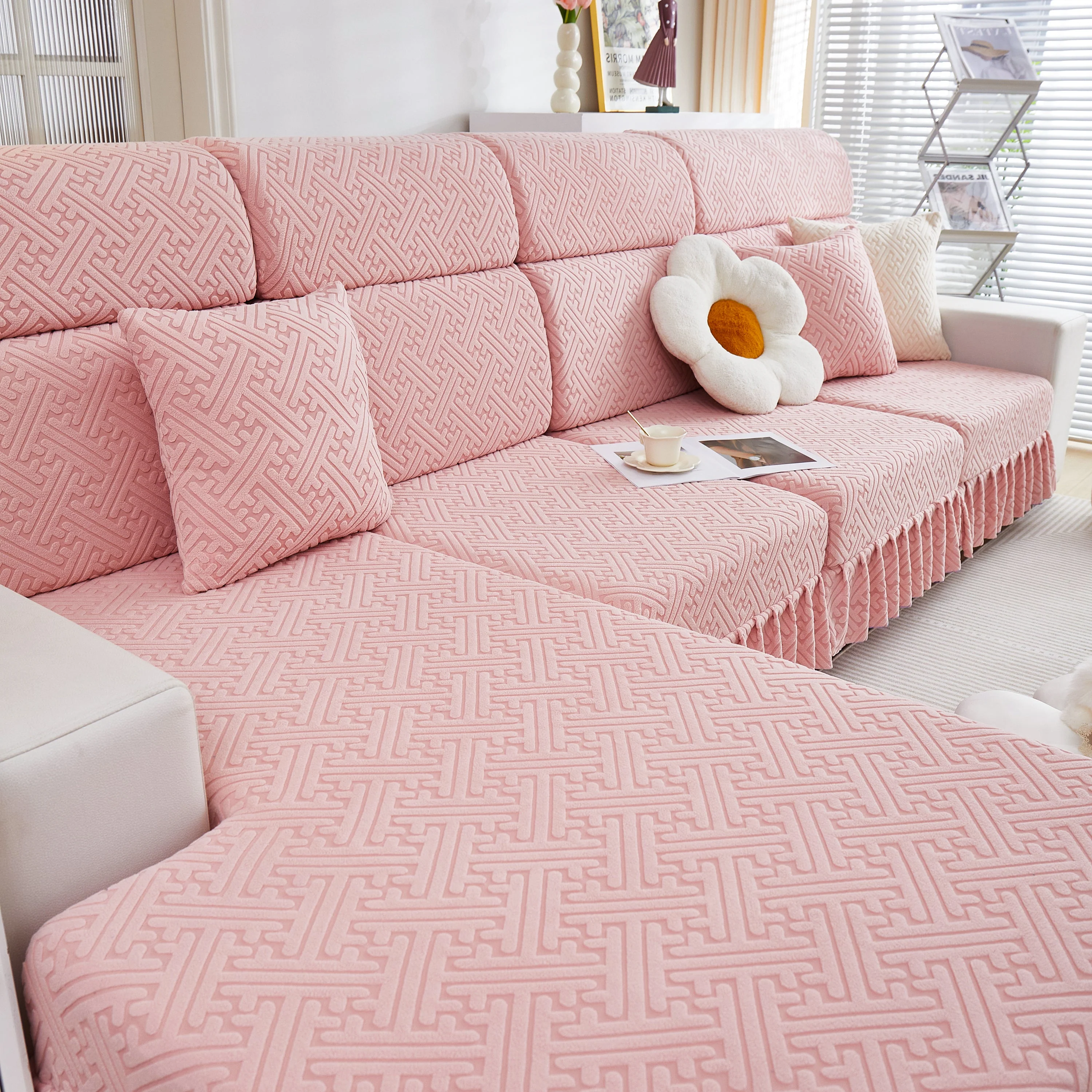 Stretch Sofa Covers with Skirt for Couch Seat and Cushion, Chaise, Sectional, 1/2/3/4 Seater Sofas - Image 43