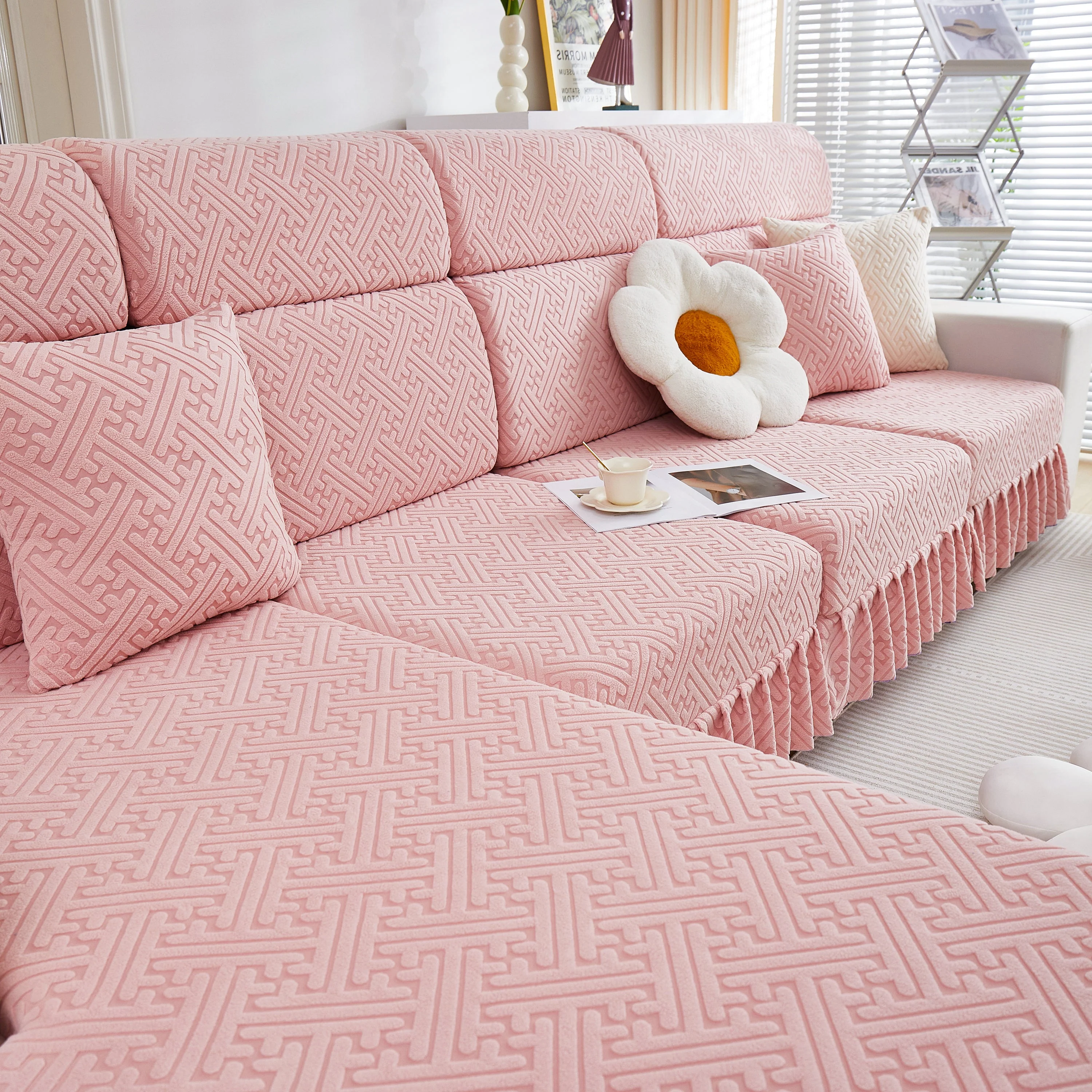 Stretch Sofa Covers with Skirt for Couch Seat and Cushion, Chaise, Sectional, 1/2/3/4 Seater Sofas - Image 44
