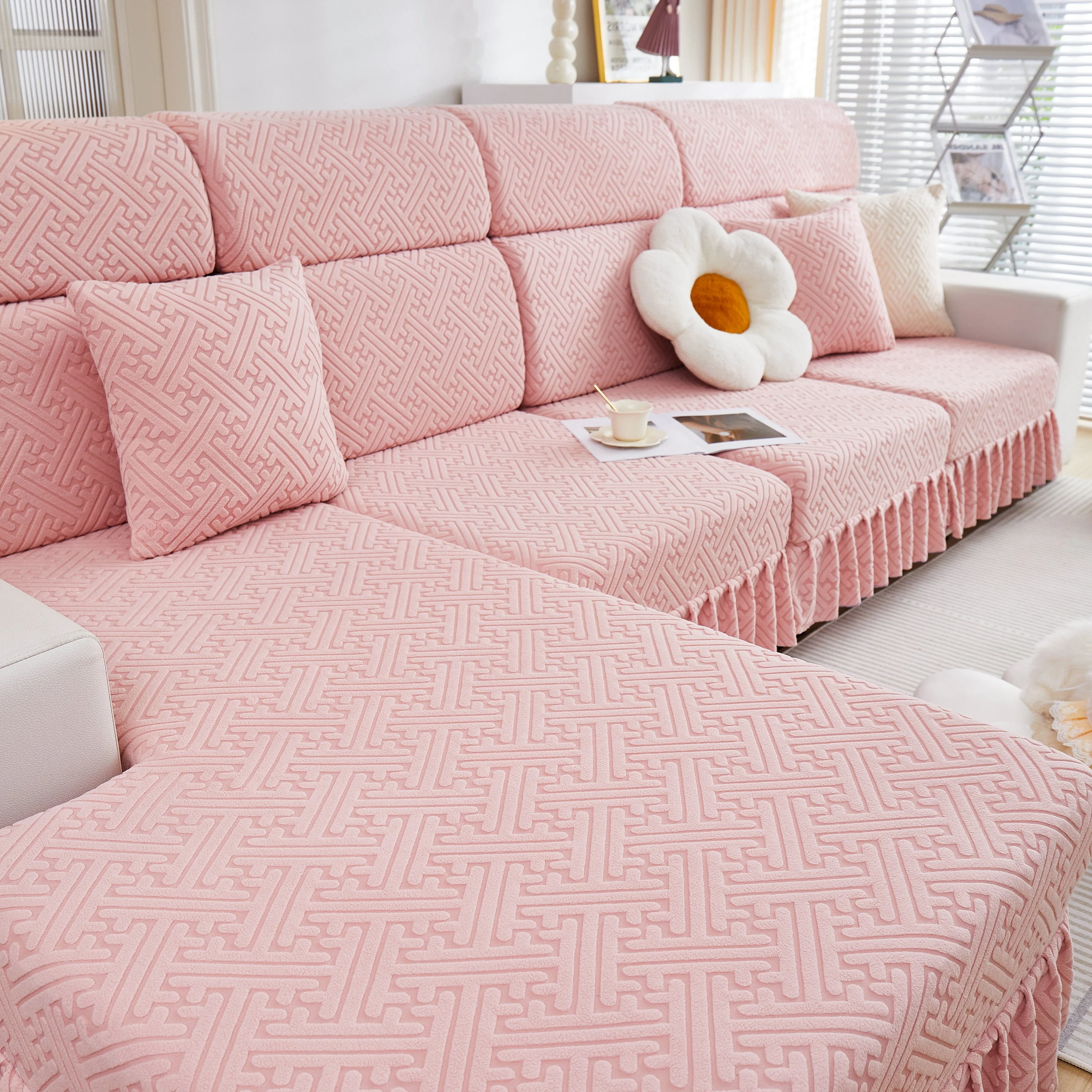 Stretch Sofa Covers with Skirt for Couch Seat and Cushion, Chaise, Sectional, 1/2/3/4 Seater Sofas - Image 45
