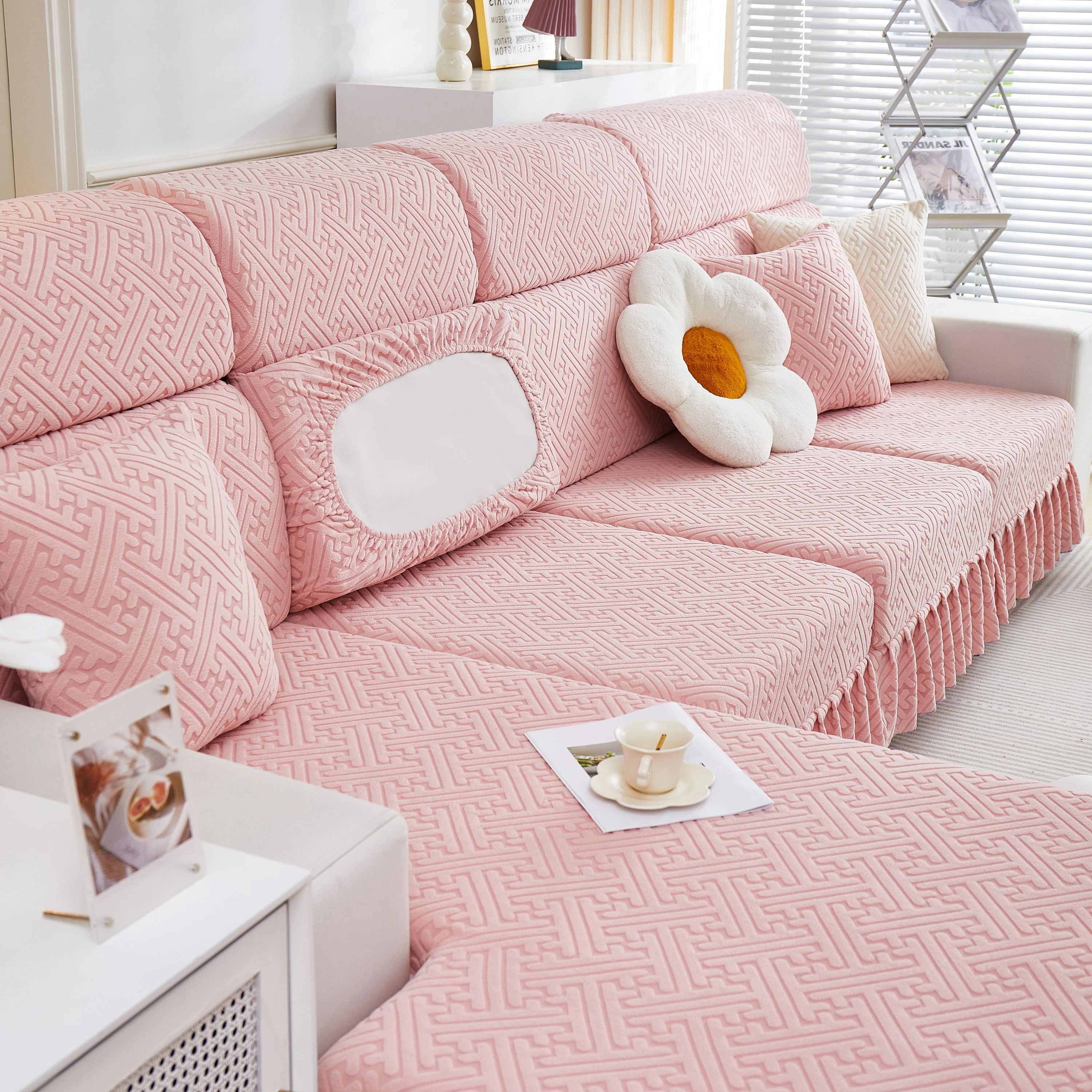 Stretch Sofa Covers with Skirt for Couch Seat and Cushion, Chaise, Sectional, 1/2/3/4 Seater Sofas - Image 47