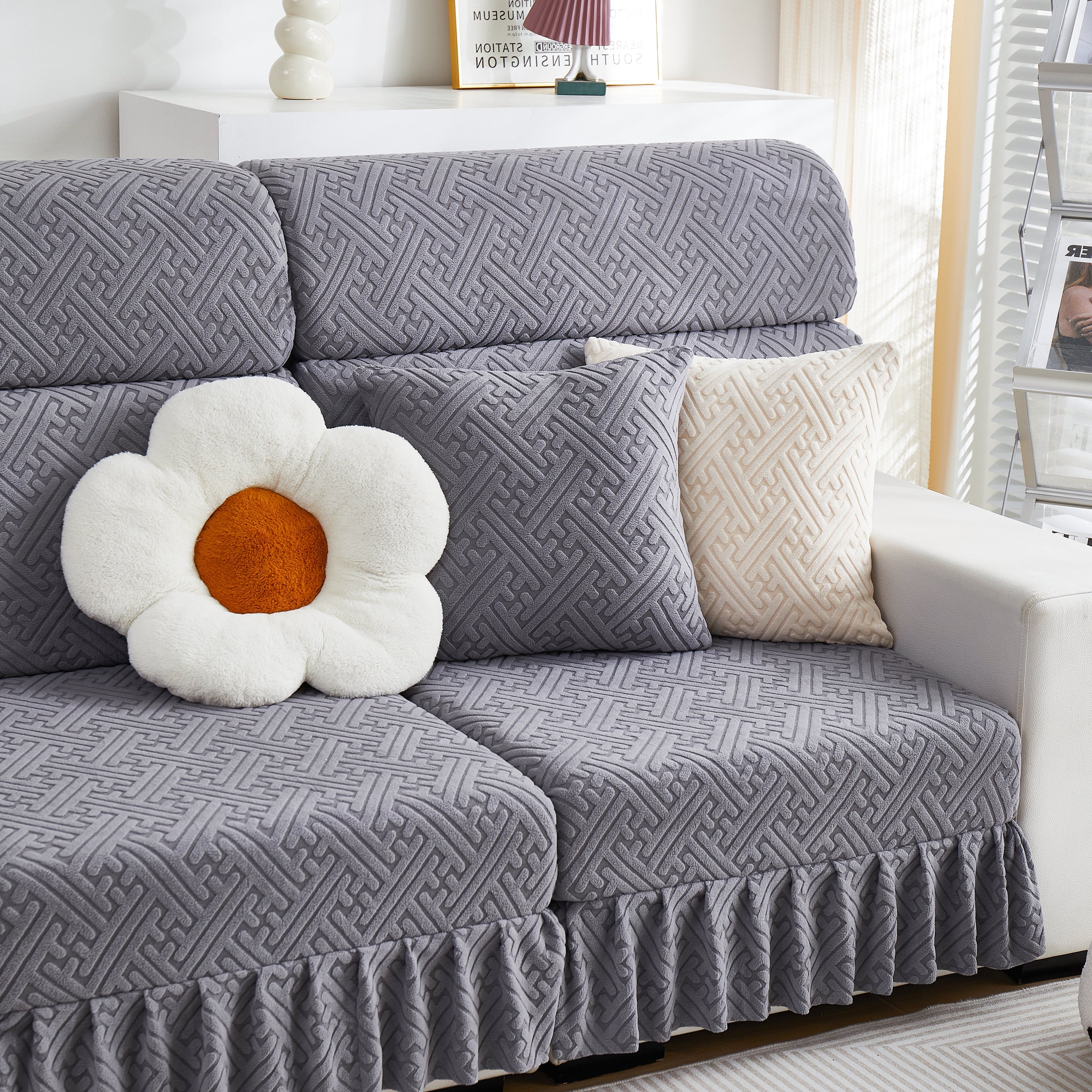 Stretch Sofa Covers with Skirt for Couch Seat and Cushion, Chaise, Sectional, 1/2/3/4 Seater Sofas - Image 54