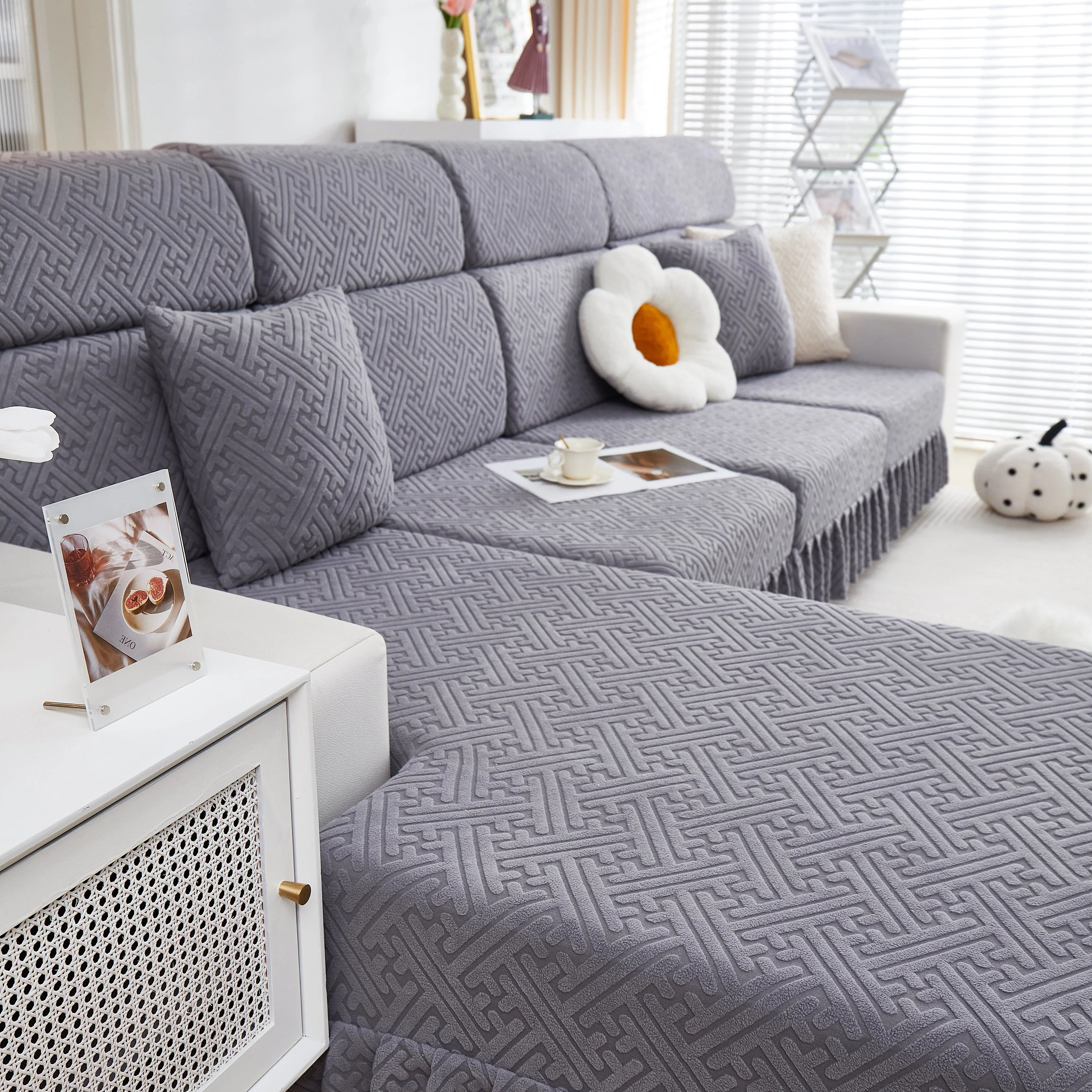 Stretch Sofa Covers with Skirt for Couch Seat and Cushion, Chaise, Sectional, 1/2/3/4 Seater Sofas - Image 64