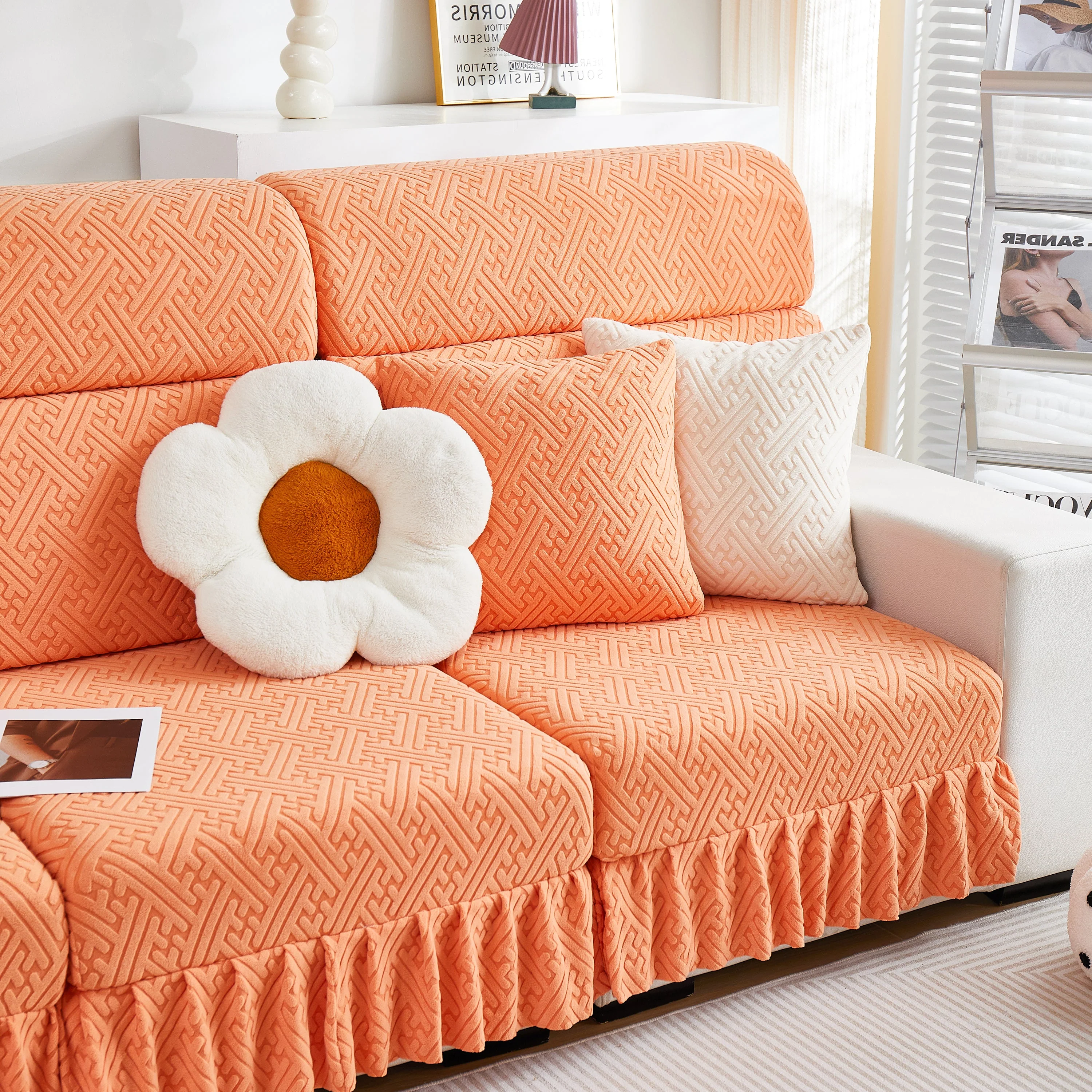 Stretch Sofa Covers with Skirt for Couch Seat and Cushion, Chaise, Sectional, 1/2/3/4 Seater Sofas - Image 77