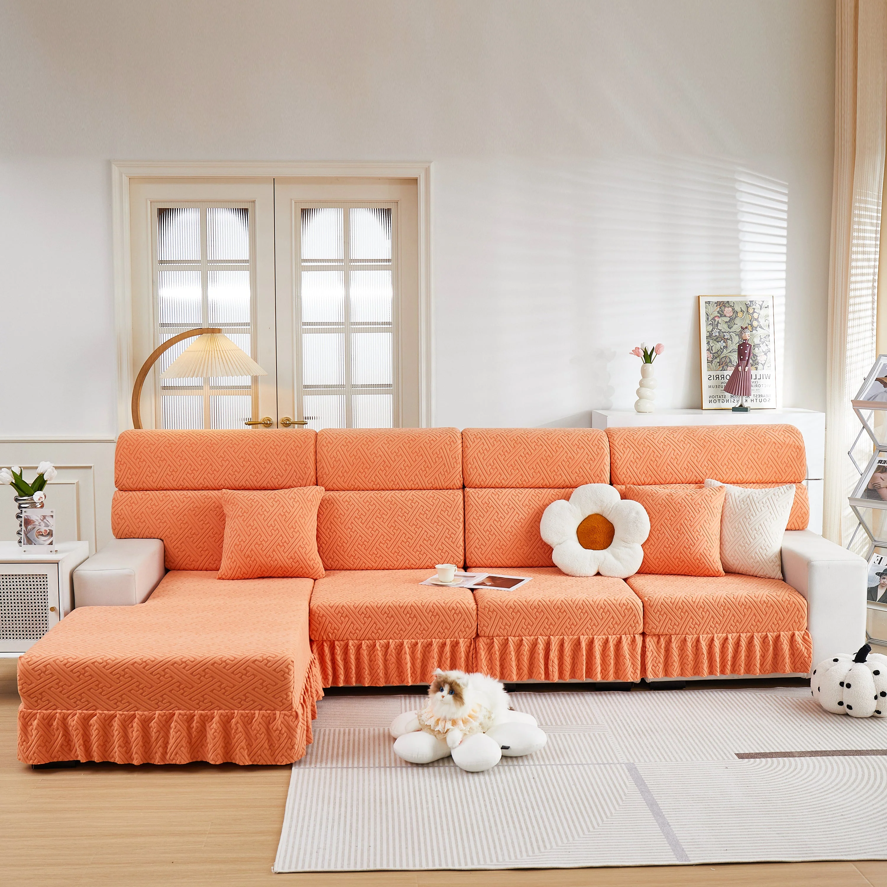 Stretch Sofa Covers with Skirt for Couch Seat and Cushion, Chaise, Sectional, 1/2/3/4 Seater Sofas - Image 78