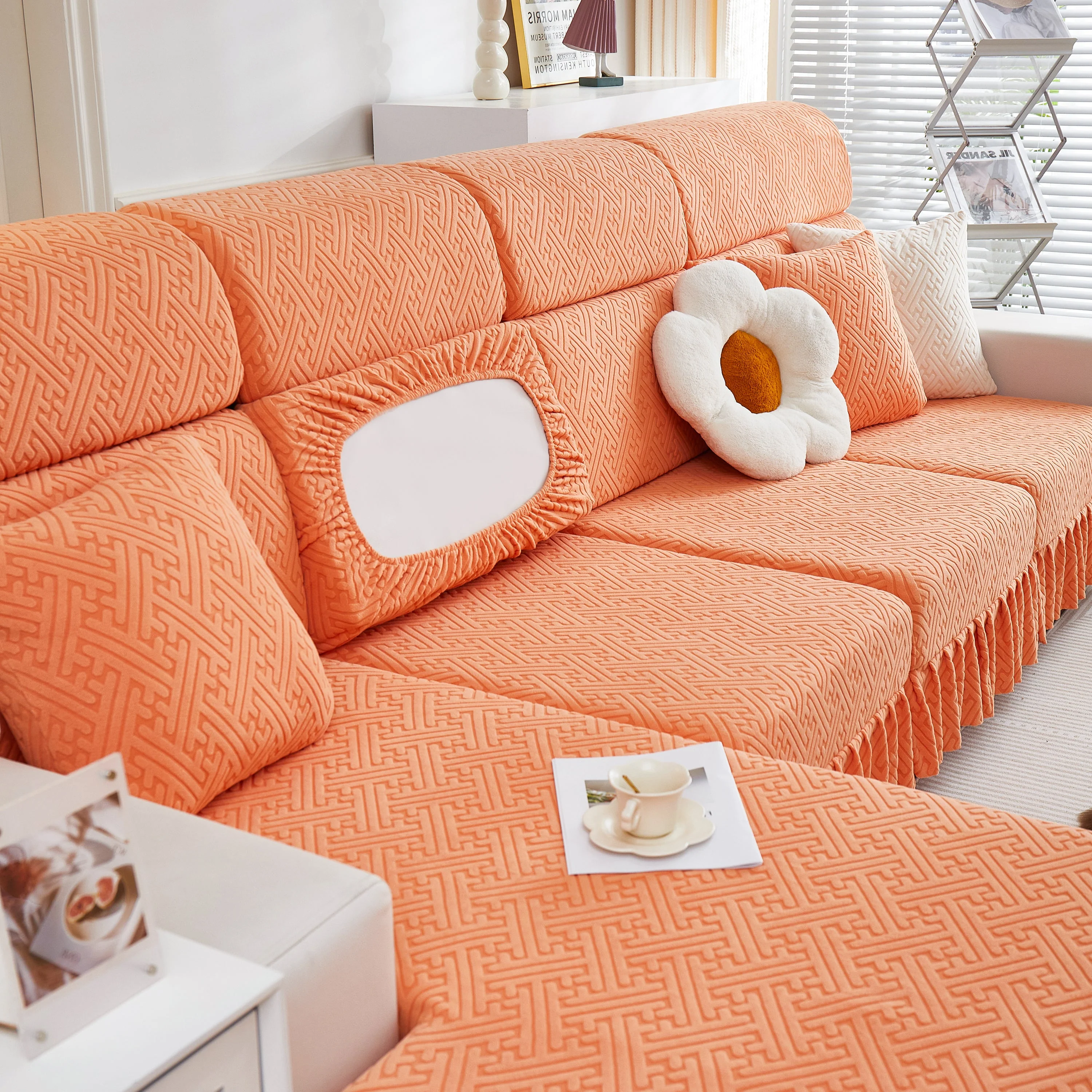 Stretch Sofa Covers with Skirt for Couch Seat and Cushion, Chaise, Sectional, 1/2/3/4 Seater Sofas - Image 8