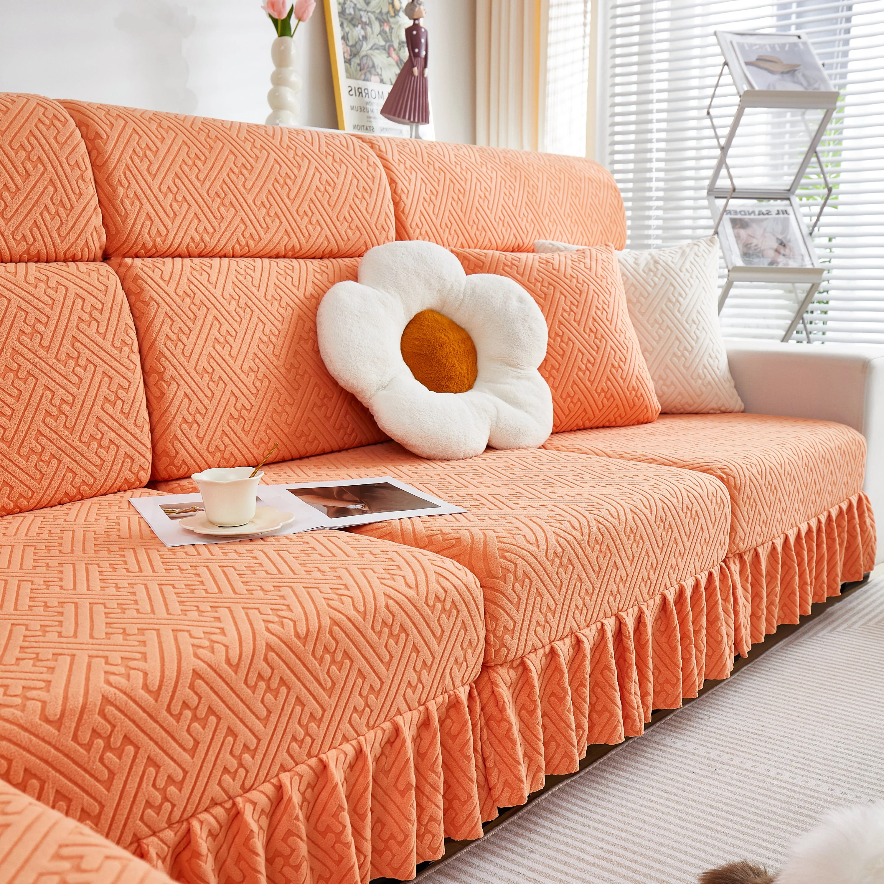 Stretch Sofa Covers with Skirt for Couch Seat and Cushion, Chaise, Sectional, 1/2/3/4 Seater Sofas - Image 80