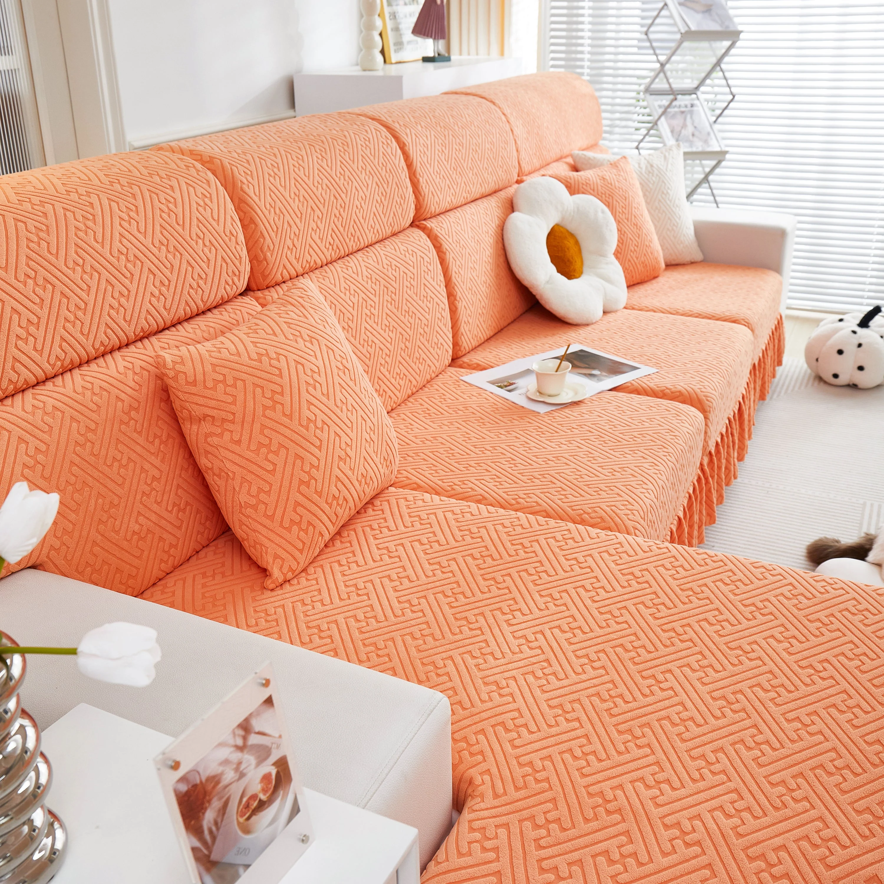 Stretch Sofa Covers with Skirt for Couch Seat and Cushion, Chaise, Sectional, 1/2/3/4 Seater Sofas - Image 86