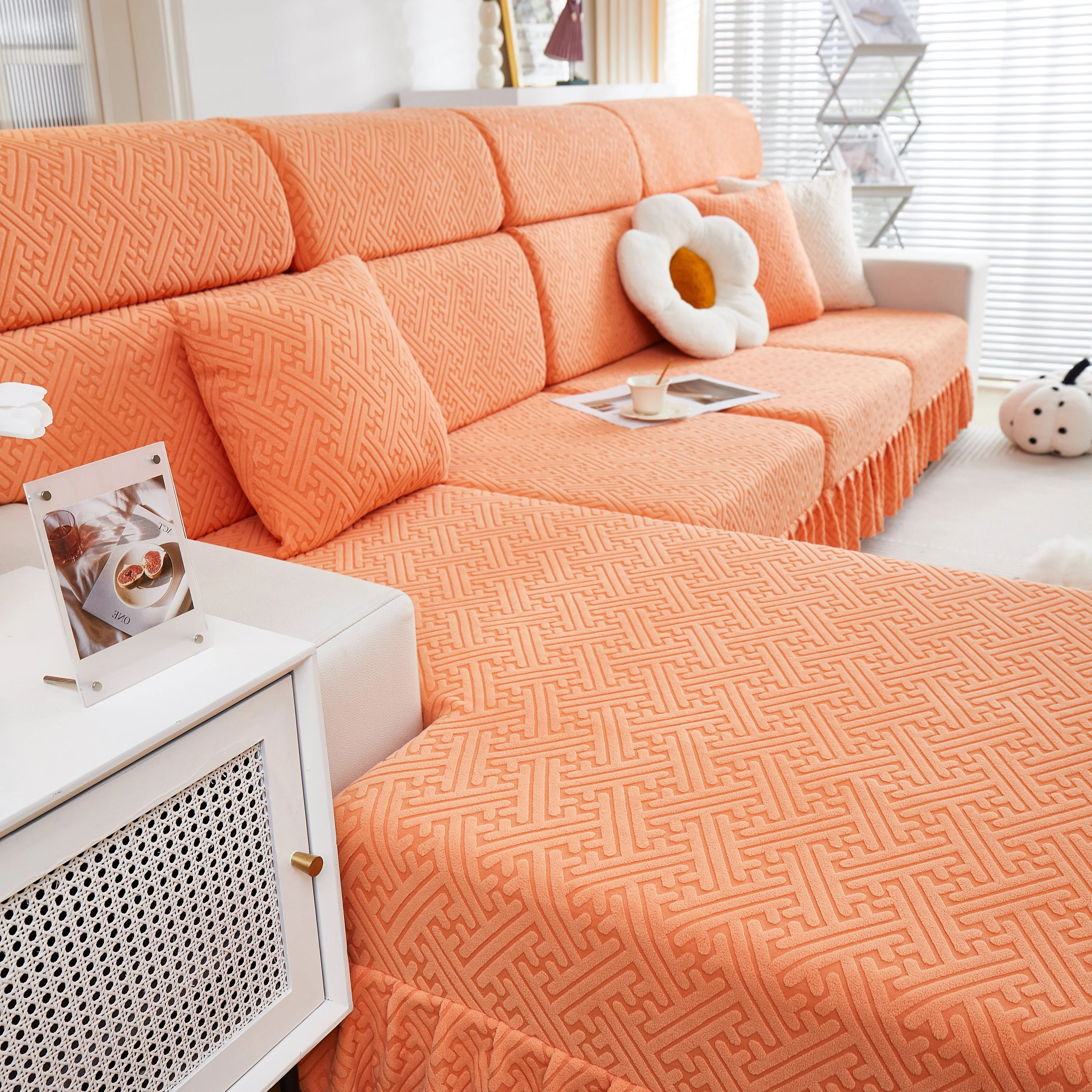 Stretch Sofa Covers with Skirt for Couch Seat and Cushion, Chaise, Sectional, 1/2/3/4 Seater Sofas - Image 87