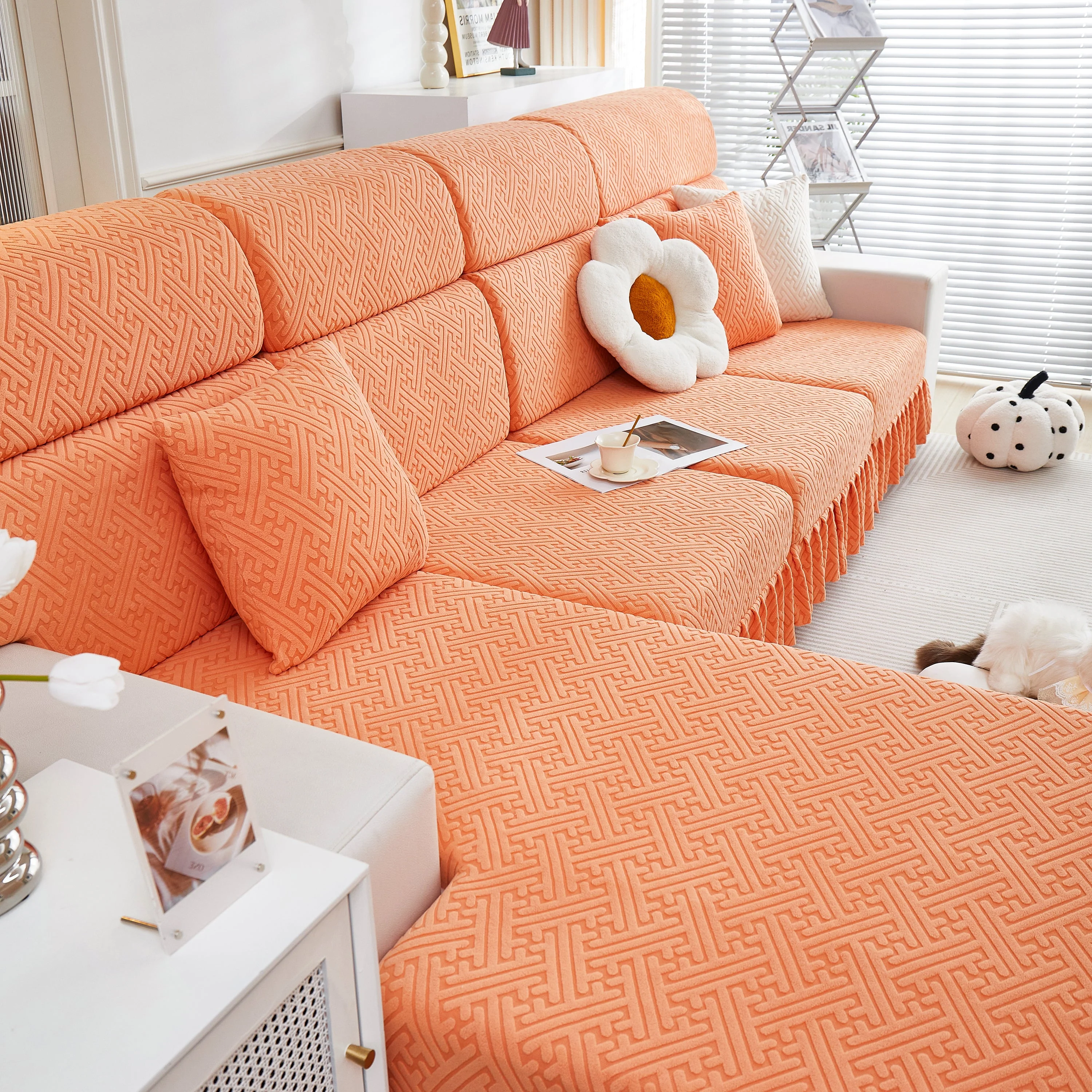 Stretch Sofa Covers with Skirt for Couch Seat and Cushion, Chaise, Sectional, 1/2/3/4 Seater Sofas - Image 88