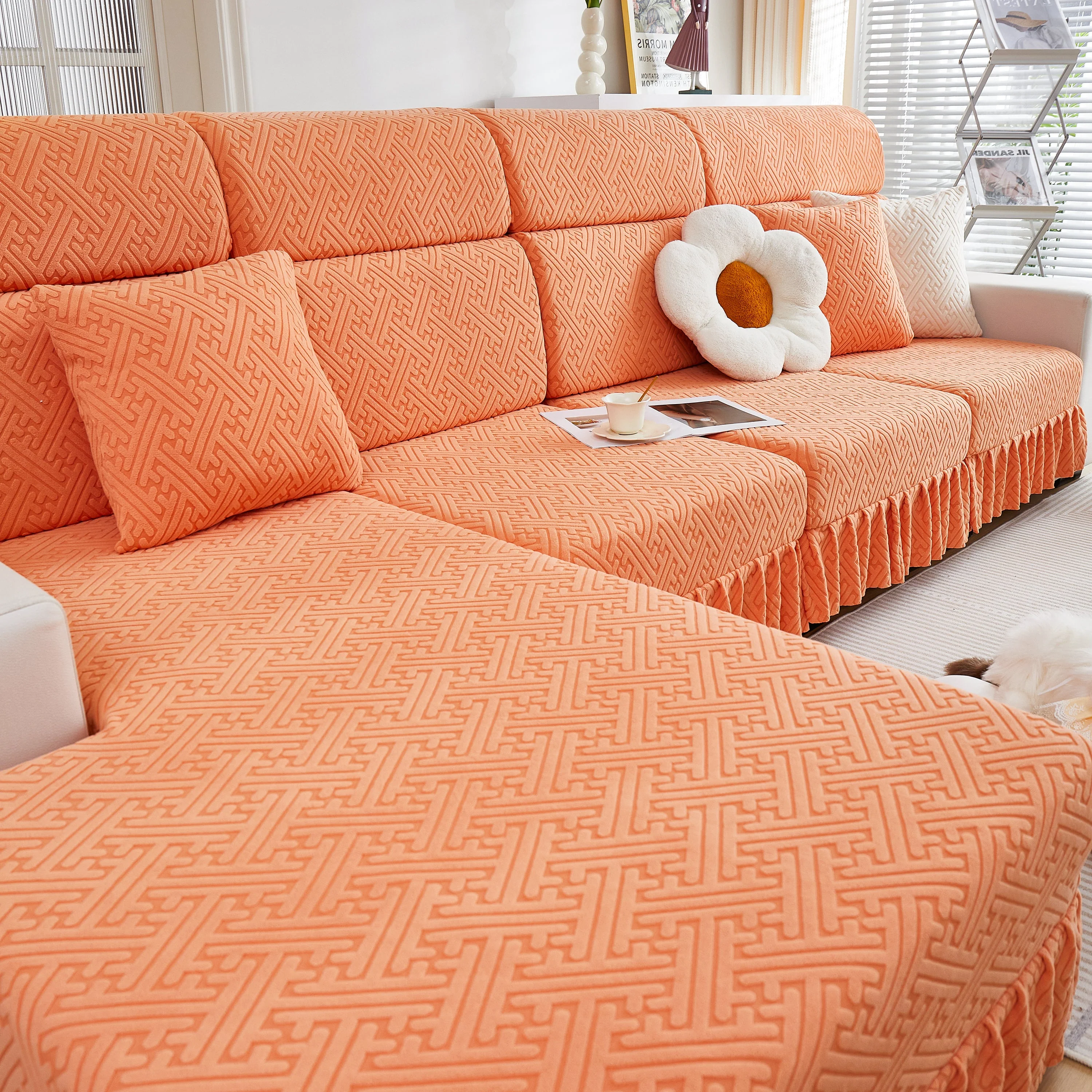 Stretch Sofa Covers with Skirt for Couch Seat and Cushion, Chaise, Sectional, 1/2/3/4 Seater Sofas - Image 90